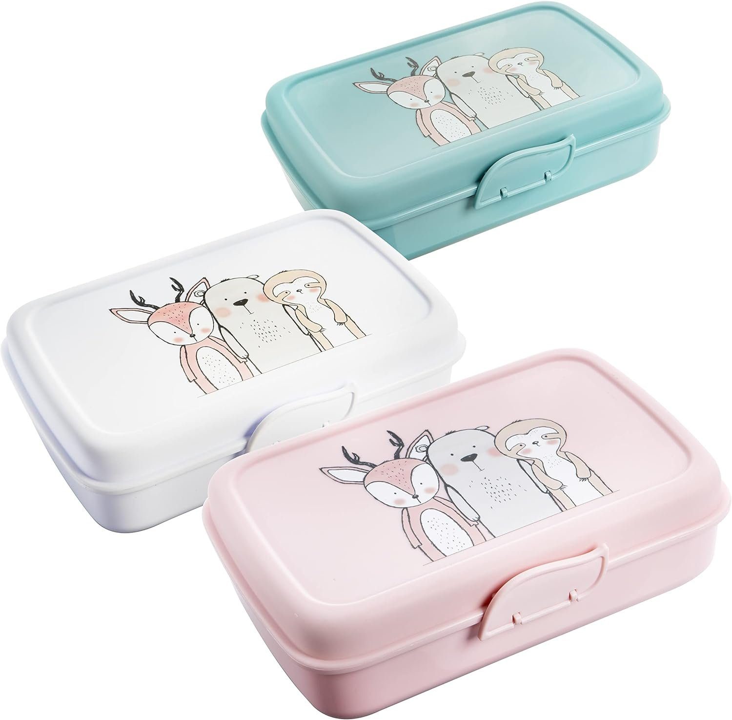 2friends Lunchbox 3er Set Brotdosen Lunchbox Kinder mit Trennfächern, Kunststoff, (21 cm x 13 cm x7 cm), Brotdose Kinder mit Fächern 3 Farben mint/weiß/rosa