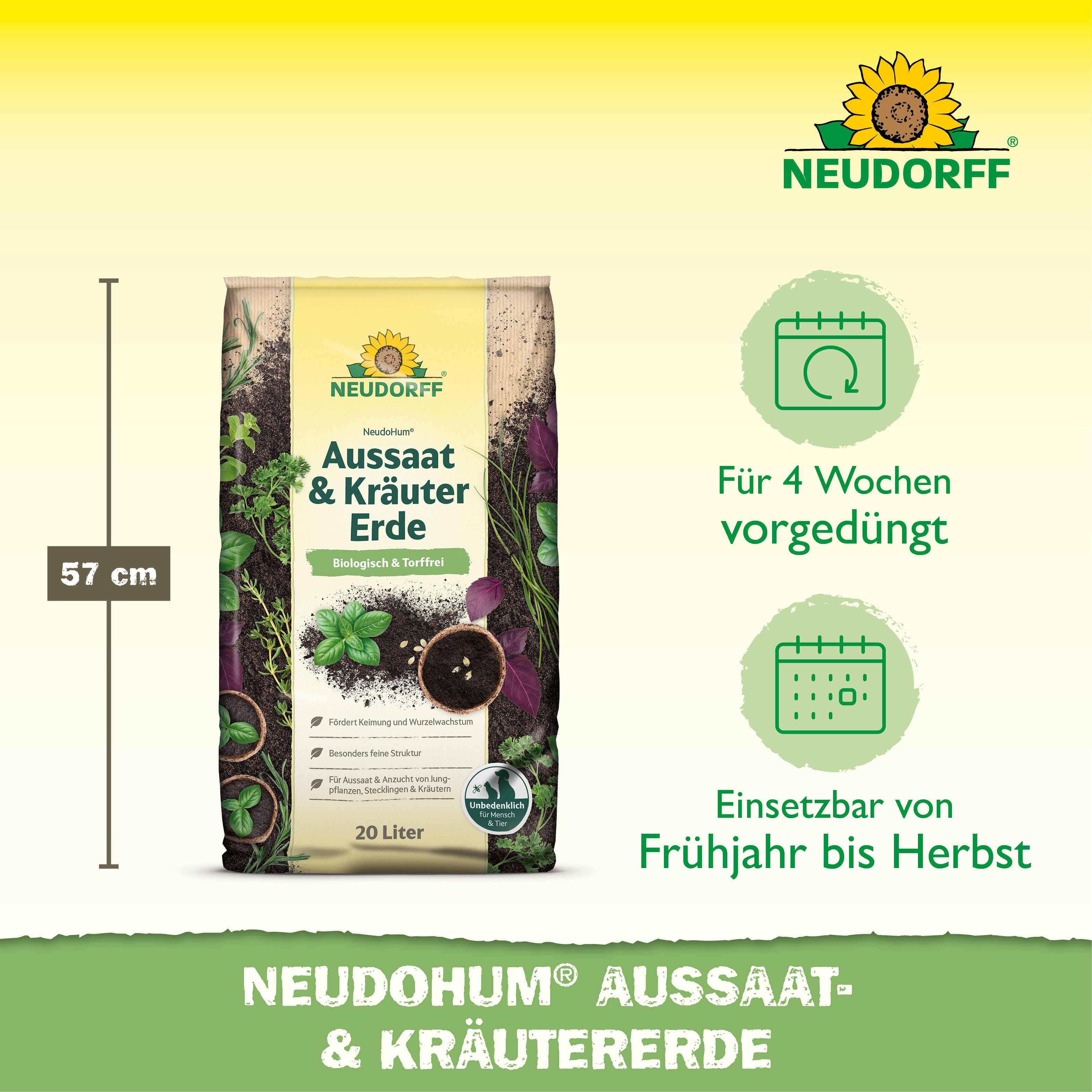 Neudorff Anzucht- und Kräutererde NeudoHum AussaatErde 20 Liter, mit Schwache organische Grunddüngung, (Einzelartikel, Nährstoffarm für ein starkes Wurzelsystem – Bild 3 von 5