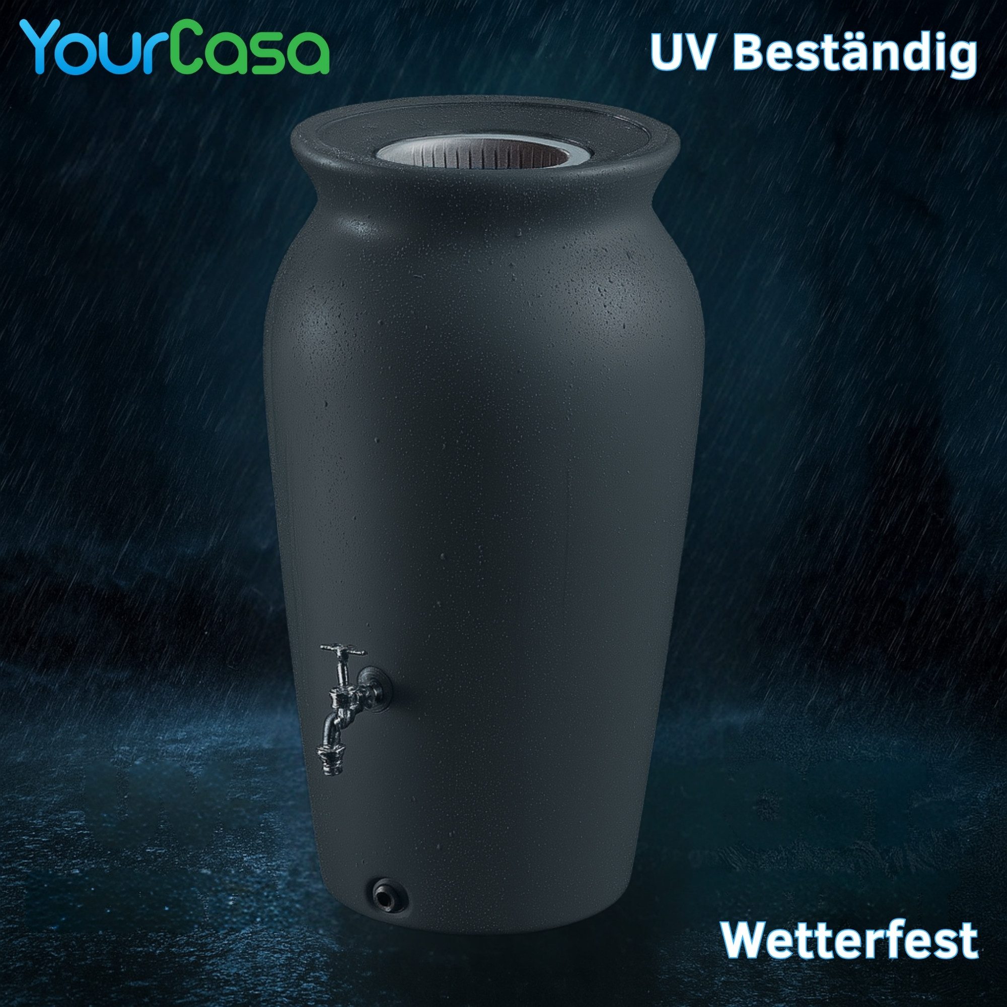 YourCasa Regentonne 120-230 Liter [DropCatcher] mit Filterkorb, 120 l, Frostsicher, Filterkorb, Wasserhahn