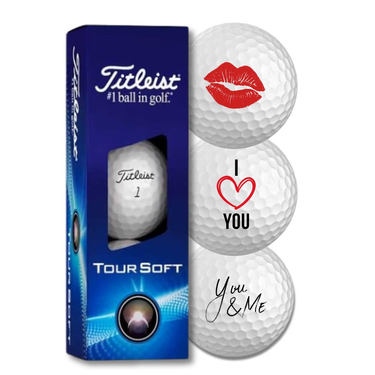 Titleist Golfball Tour Soft "I love you" Valentinstag Golfbälle für Verliebte - 3 Stück (1-St)