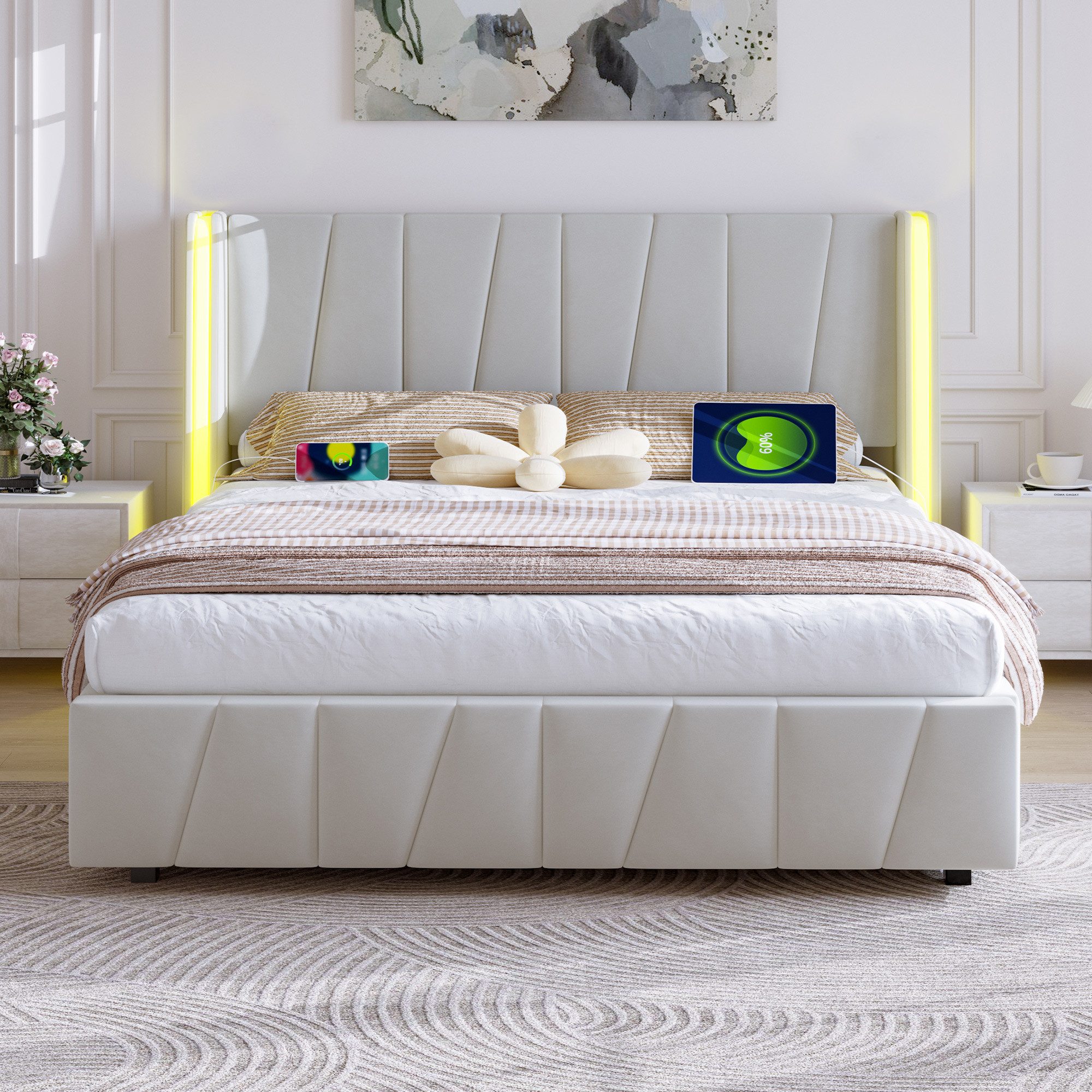 STILVORA Polsterbett Funktionsbett 140x200 mit USB-Anschlüsse,Doppelbett günstig online kaufen