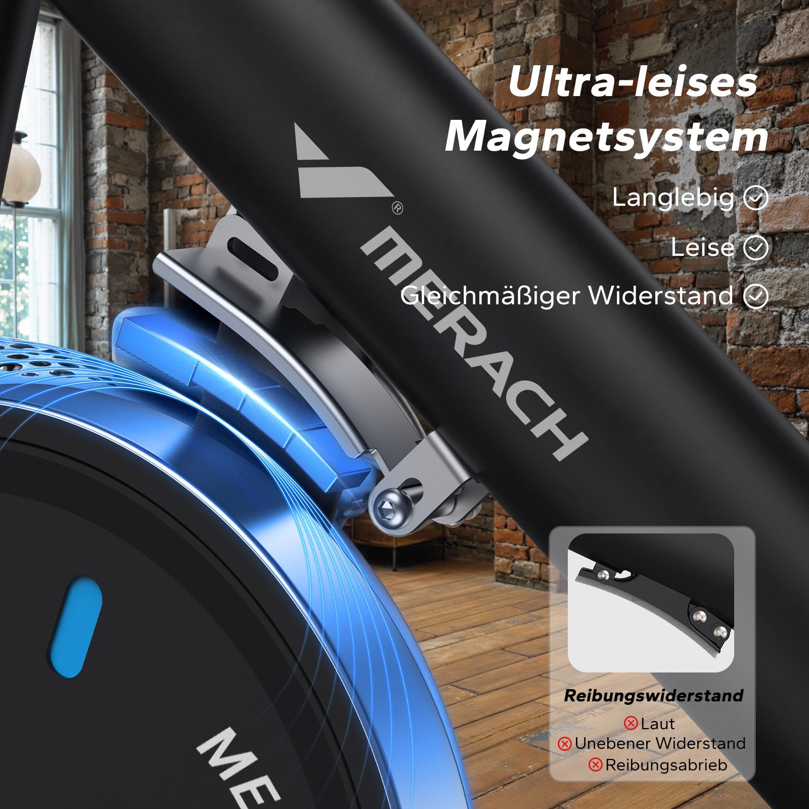 MERACH Heimtrainer Fahhrad für Zuhause, Leise Hometrainer Fahrrad mit APP (8-stufiger Magnetwiderstand, 2-Wege verstellbare rutschfeste Lenker, 1-tlg., Hometrai – Bild 4 von 5