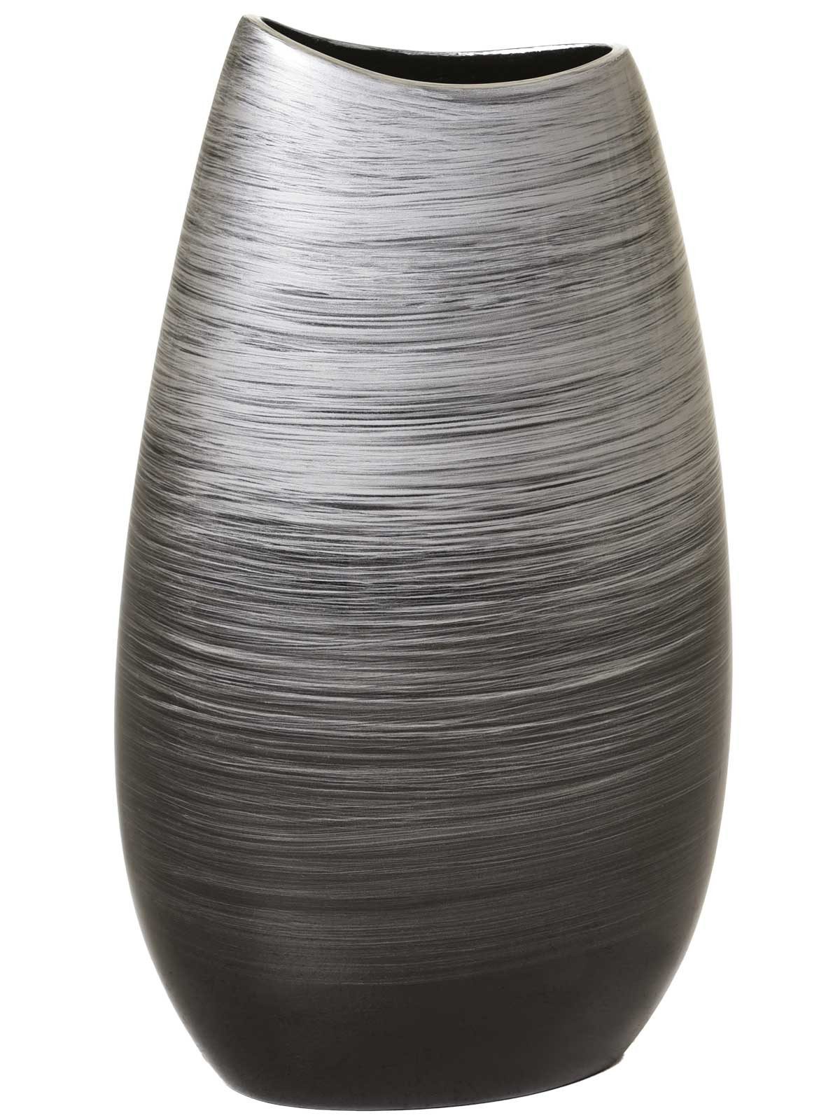 VIVANNO Bodenvase Fiberglas KALAL Oval - Spiralschwarz Hochglanz (1 St), 20x12x37 cm
