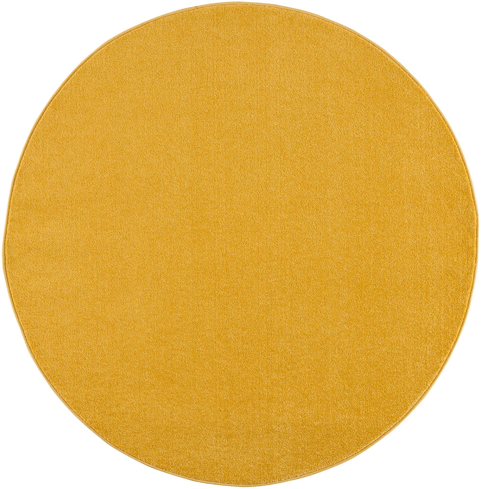 Teppich Uni, Sanat, mm, rund, 13 robuster gelb große Höhe: Farbauswahl Kurzflorteppich