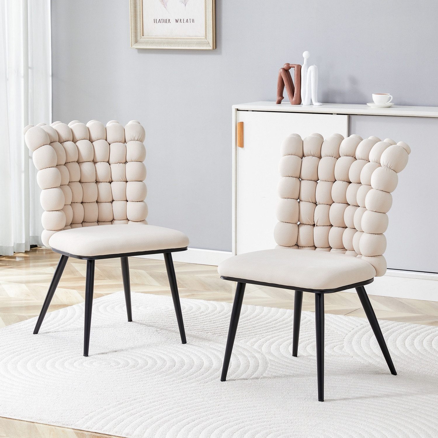 ANYSUN Esszimmerstuhl Luxuriöse Samt-Stühle 2er mit Kugelketten Rückenlehne & Metallbeine (2er-Set Stühle Esszimmer, Kugelketten Stil, Polsterstühle), passend für Esszimmer, Wohnzimmer und Garderobebereiche