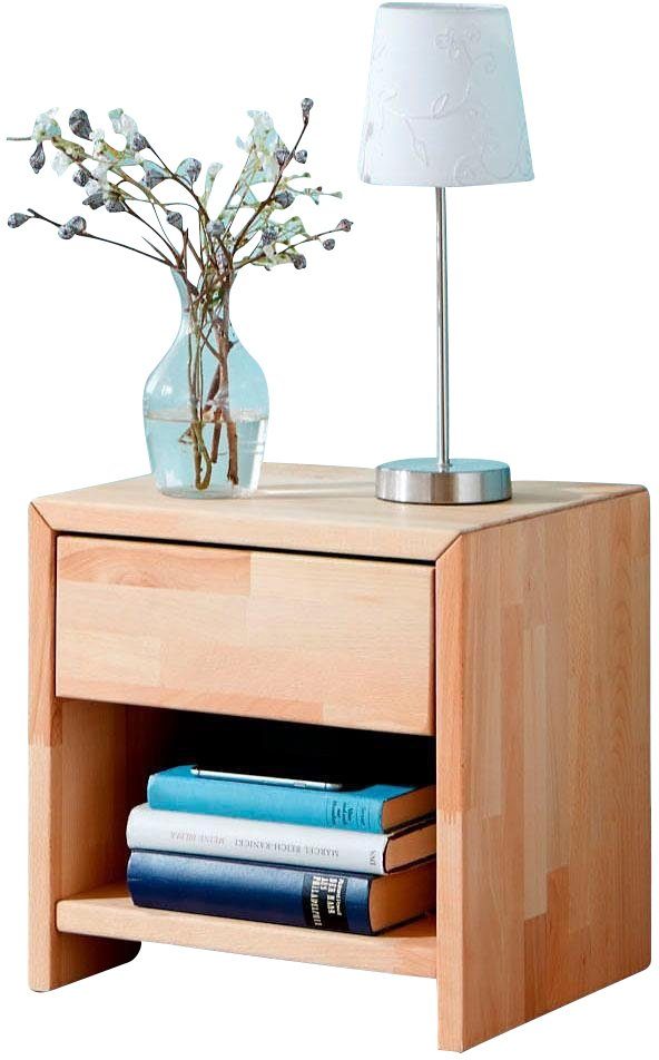 Relita Nachttisch Julia, massiv Buche, mit 1 Schublade, offenem Fach, rechts/links stellbar