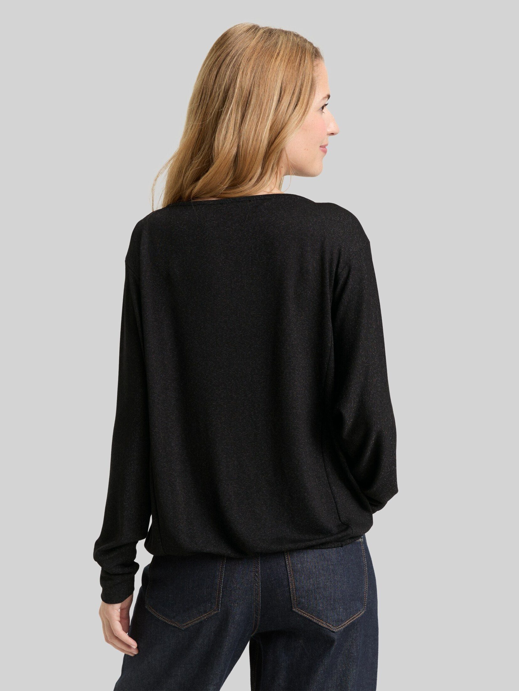 TOM TAILOR Langarmshirt T-Shirt Loose Fit Langarmshirt mit Glitzer-Effekt