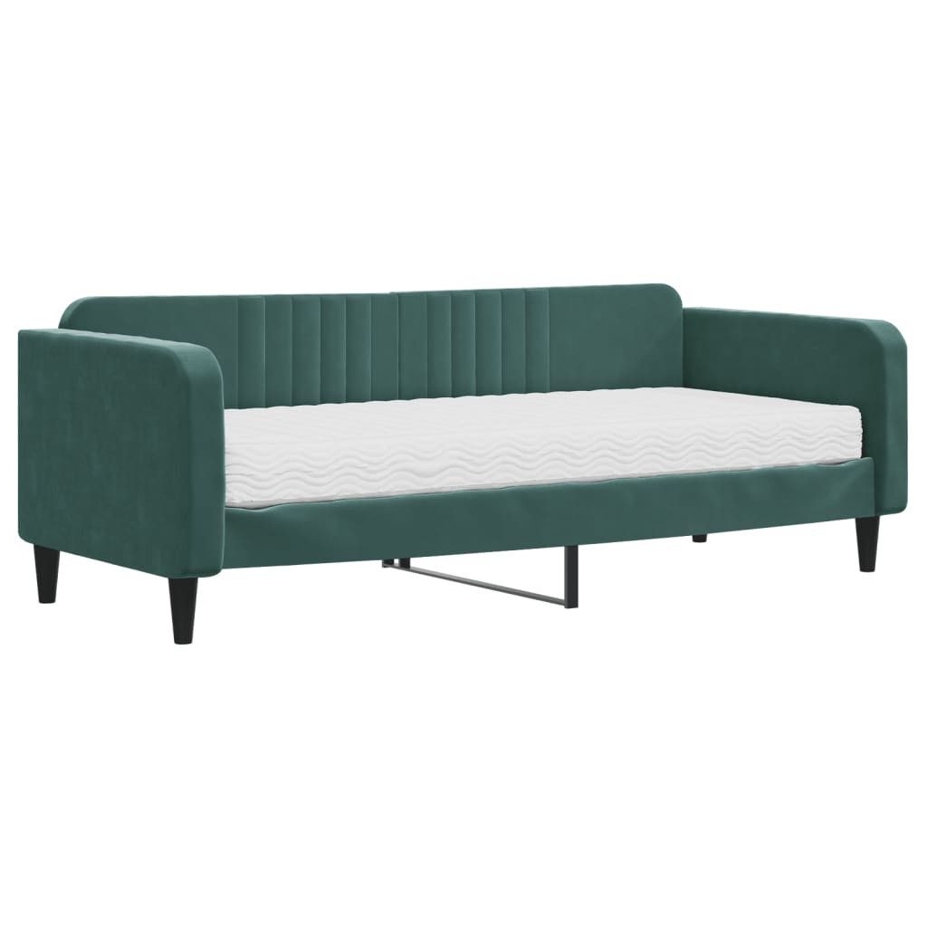 vidaXL Gästebett 90 x 200 cm Gästebett Tagesbett mit Matratze Dunkelgrün 90x200 cm Samt