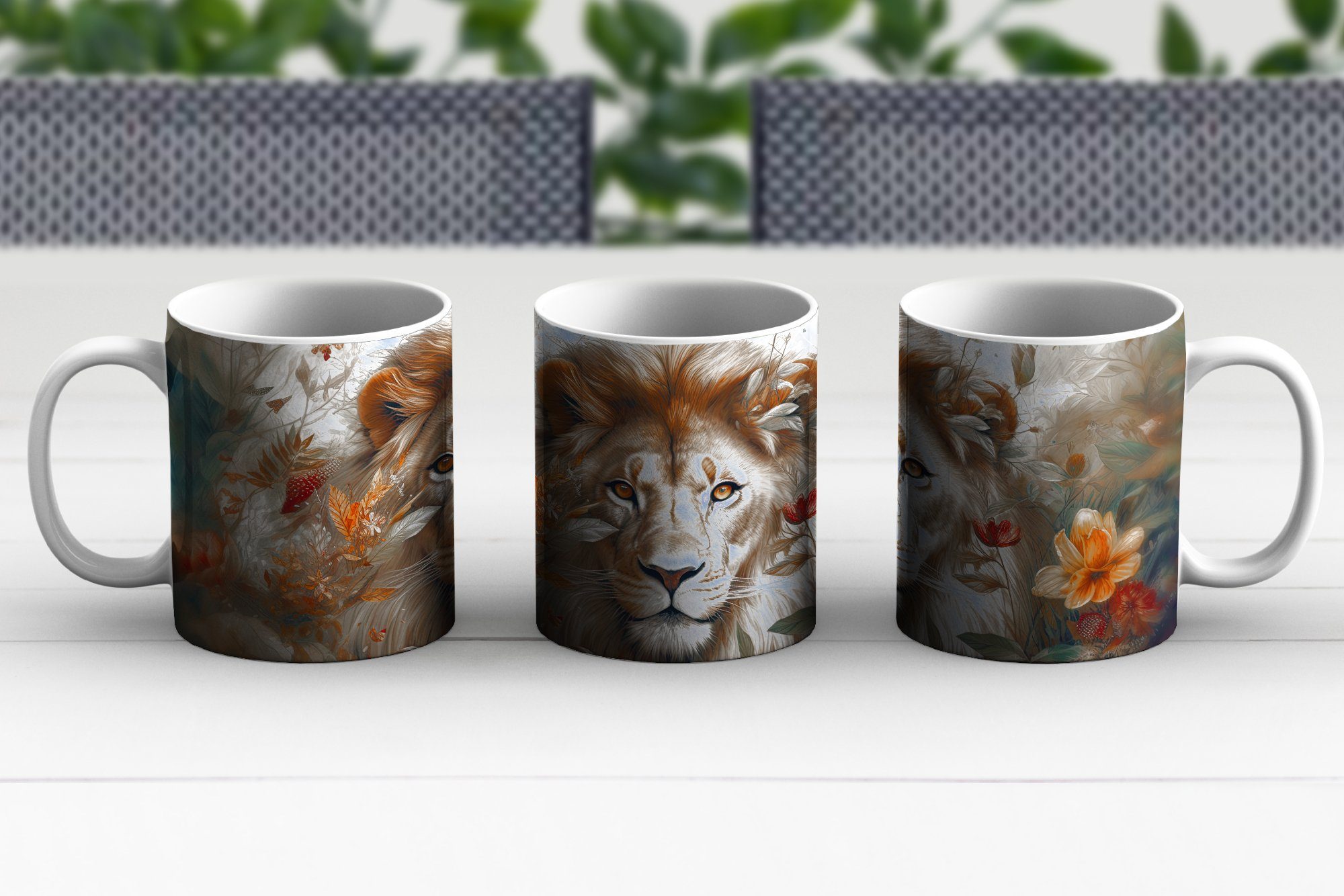 Teetasse, Blumen, Tasse MuchoWow Kaffeetassen, Wildtiere Becher, - - - - Pflanzen Löwe Keramik, Geschenk Teetasse, Natur