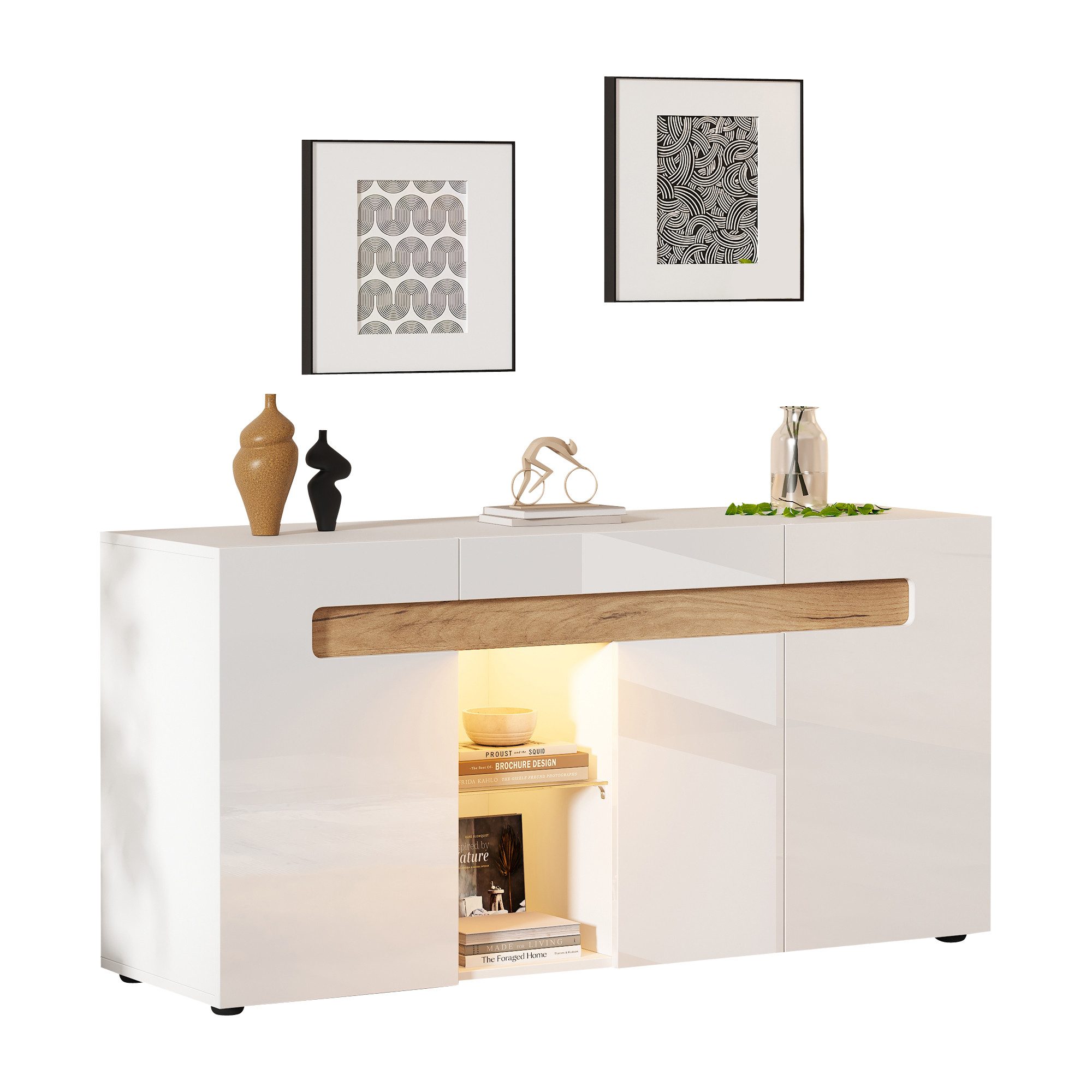 Sideboard Sideboard mit LED, Buffetschrank Anrichte mit Holzoptik