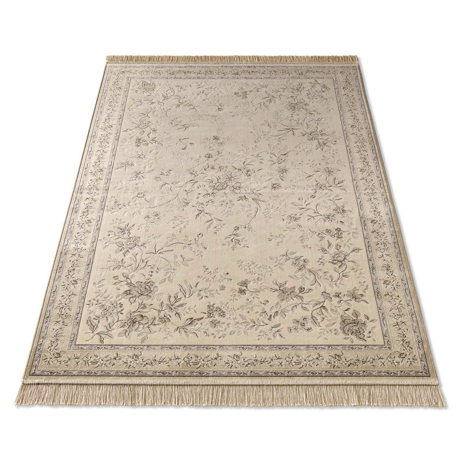 TaraCarpet Teppich Palazzo Royal Antique Roses Bordüre, rechteckig, Höhe: 6 mm, Bordüre Seiden Optik B.grau Wohnzimmer Schlafzimmer Esszimmer 95x140 – Bild 5 von 5