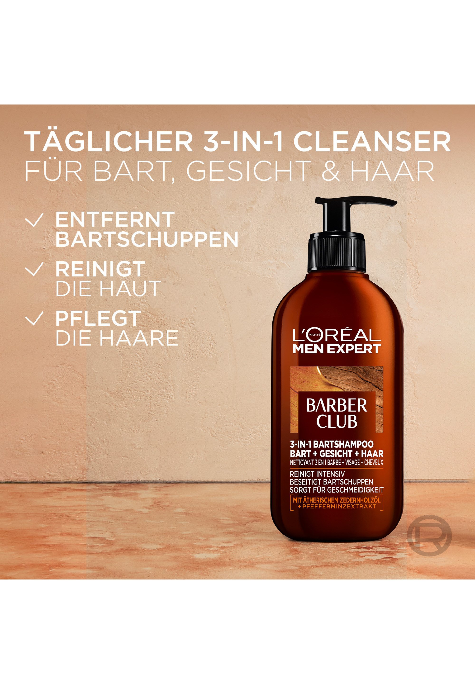 L'ORÉAL PARIS MEN EXPERT Bartshampoo BARBER CLUB 3-IN-1 BARTSHAMPOO, für einen geschmeidigen Bart