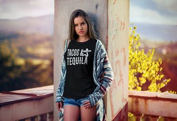 MoonWorks Print-Shirt Damen T-Shirt Tacos & Tequila Wurm Sombrero Tequilla Mexikanisch Party-Shirt Moonworks® mit Print