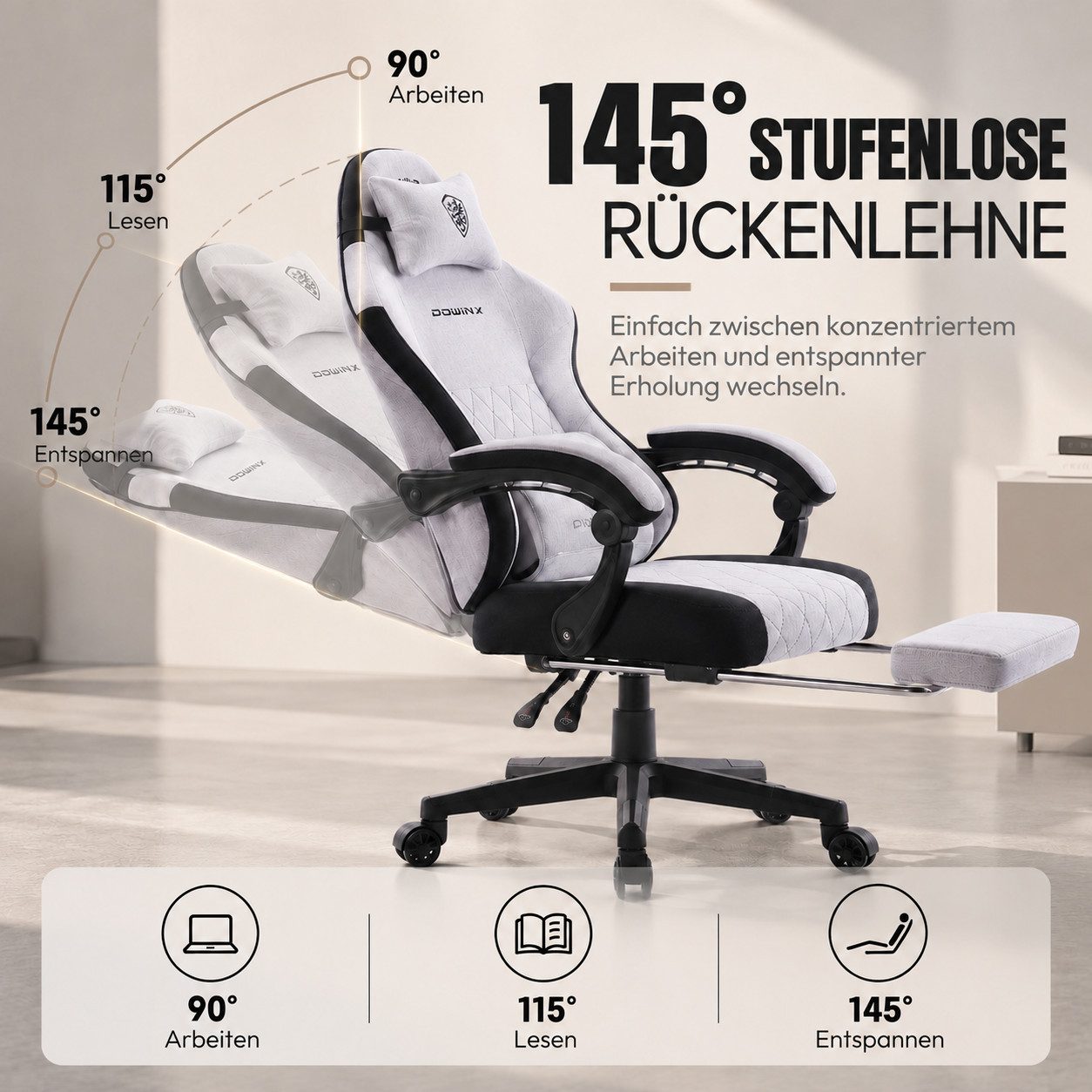 Dowinx Gaming-Stuhl Lendenwirbelstütze Bürostuhl mit Fußstütze für Erwachsene (Packung), Ergonomischer Gaming Sessel Groß und Hoch für Office Gaming 135KG – Bild 5 von 5