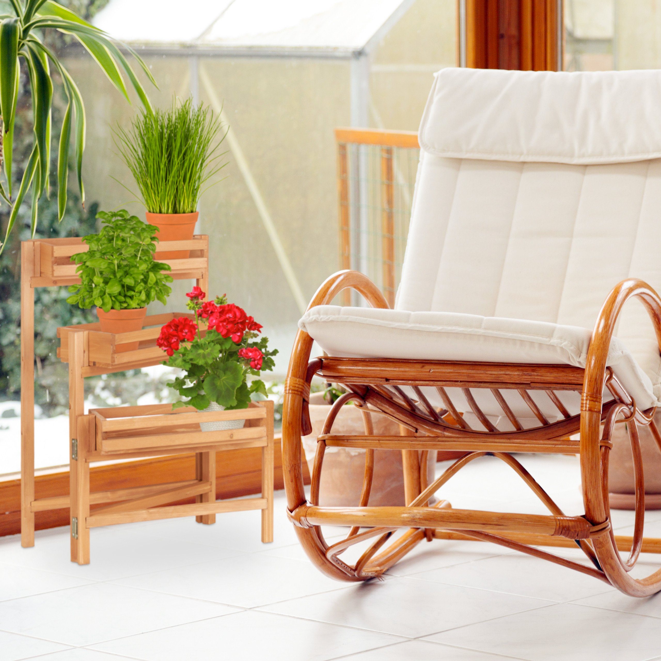 relaxdays Blumenständer Blumentreppe Holz beweglich