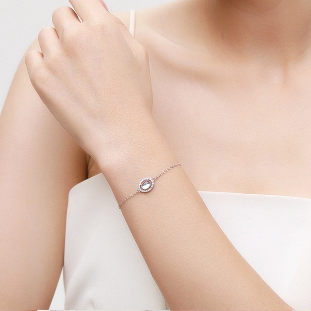 WaKuKa Charm-Kette Mondstein-Armband 925er Sterlingsilber (1-tlg) Weihnachtsgeschenk aus als