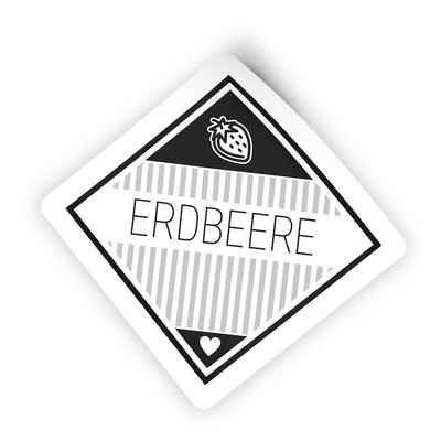 itenga Aufkleber itenga 50 x Marmeladen Etikett ERDBEER 4,5x4,5cm karo schwarz weiss MO