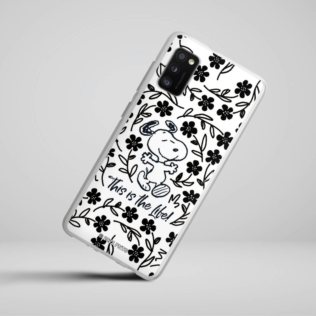 DeinDesign Handyhülle Peanuts Blumen Snoopy Snoopy Black and White This Is The Life, Samsung Galaxy A41 Silikon Hülle Bumper Case Handy Schutzhülle