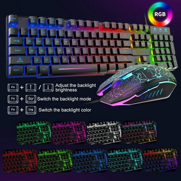 UrChoiceLtd Kabelgebundene RGB Hintergrundbeleuchtung mechanisches Gefühl Tastatur- und Maus-Set, Anti-Ghosting-Tasten, 2400DPI 6 Tasten RGB-LED-Gaming-Maus +Mauspads