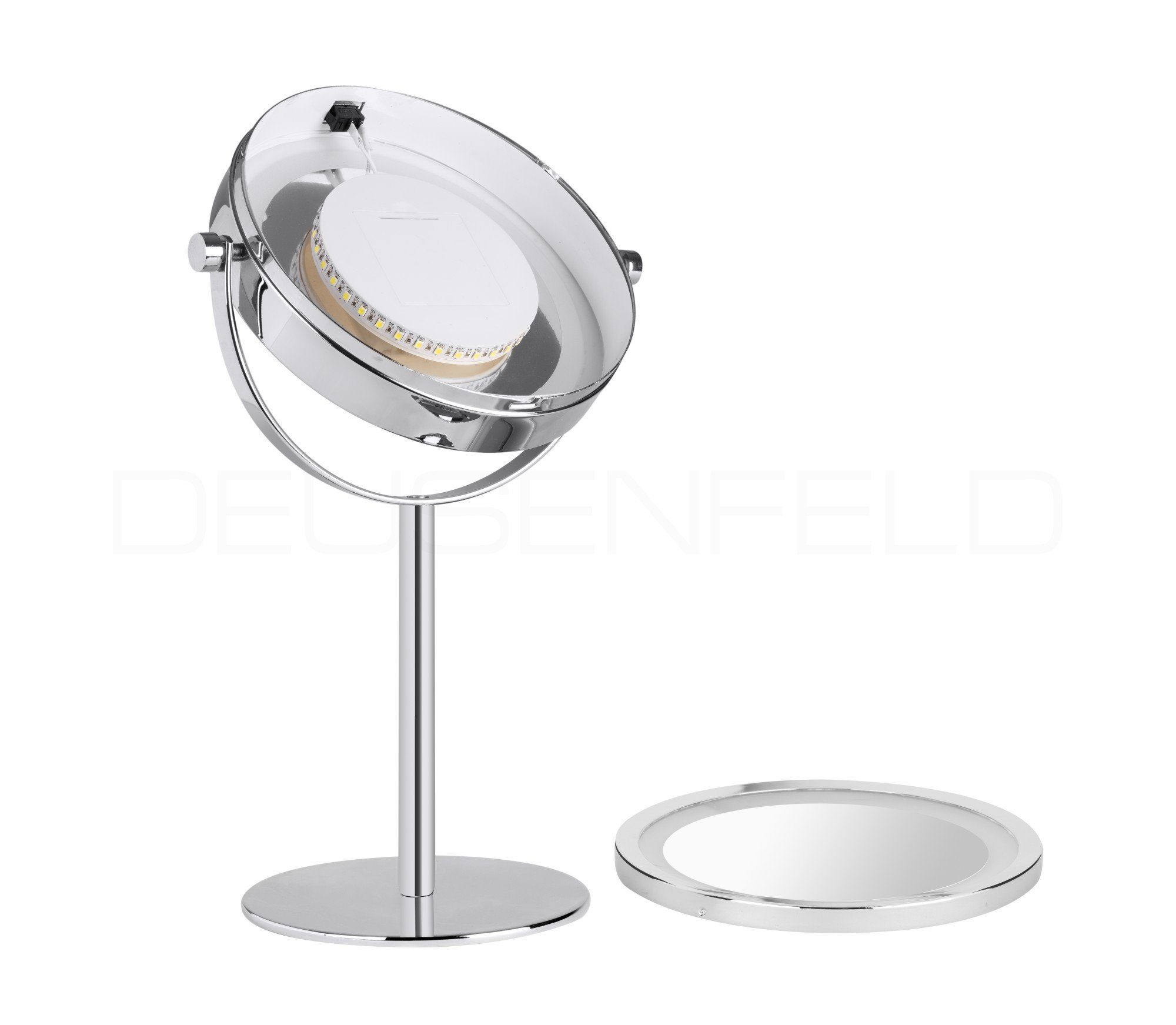 DEUSENFELD Kosmetikspiegel 5x-Vergrößerung SL5CB, Doppel für Kosmetikspiegel + LED Batterien Batterie Beleuchtung, Normal, Stand 4xAAA LED