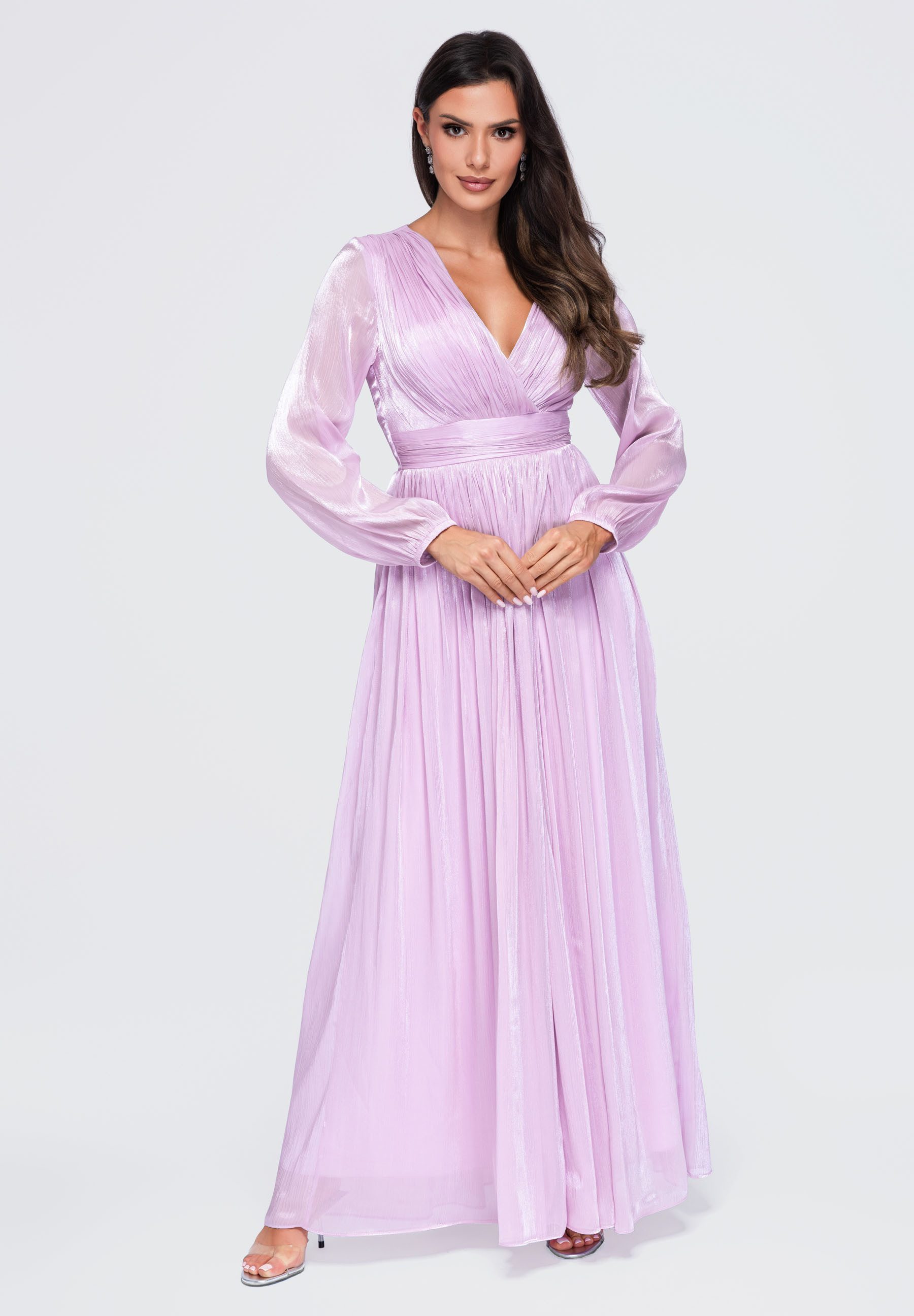 OMBRE Abendkleid Damen Abendkleid Maxi mit V-Ausschnitt Violett M (kein Set, 1-tlg) in Unifarbe