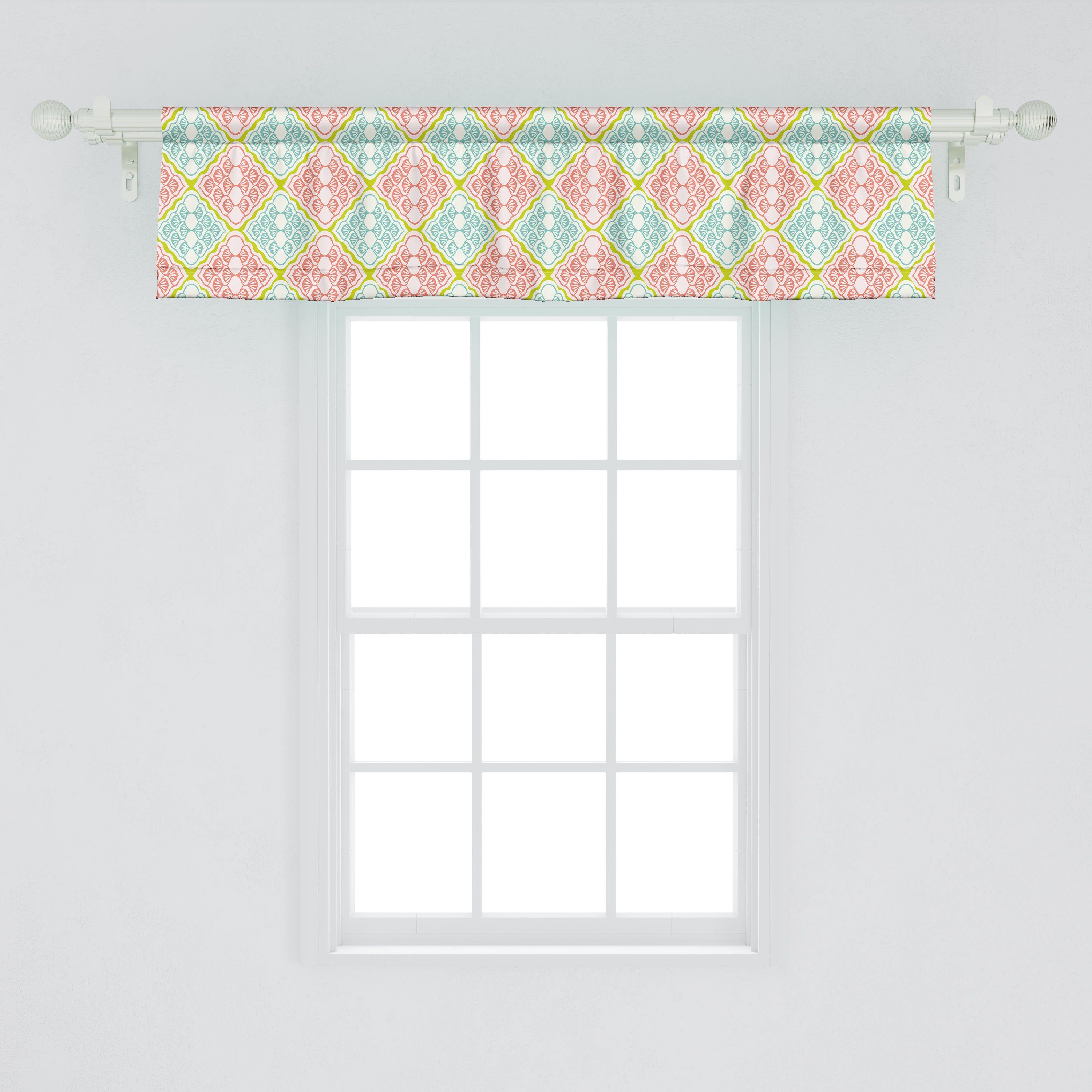 Scheibengardine Vorhang Volant Schlafzimmer Küche Mosaic Stangentasche, Dekor für mit Gitter Jahrgang Microfaser, Abakuhaus, Wellenförmige Rhombuses