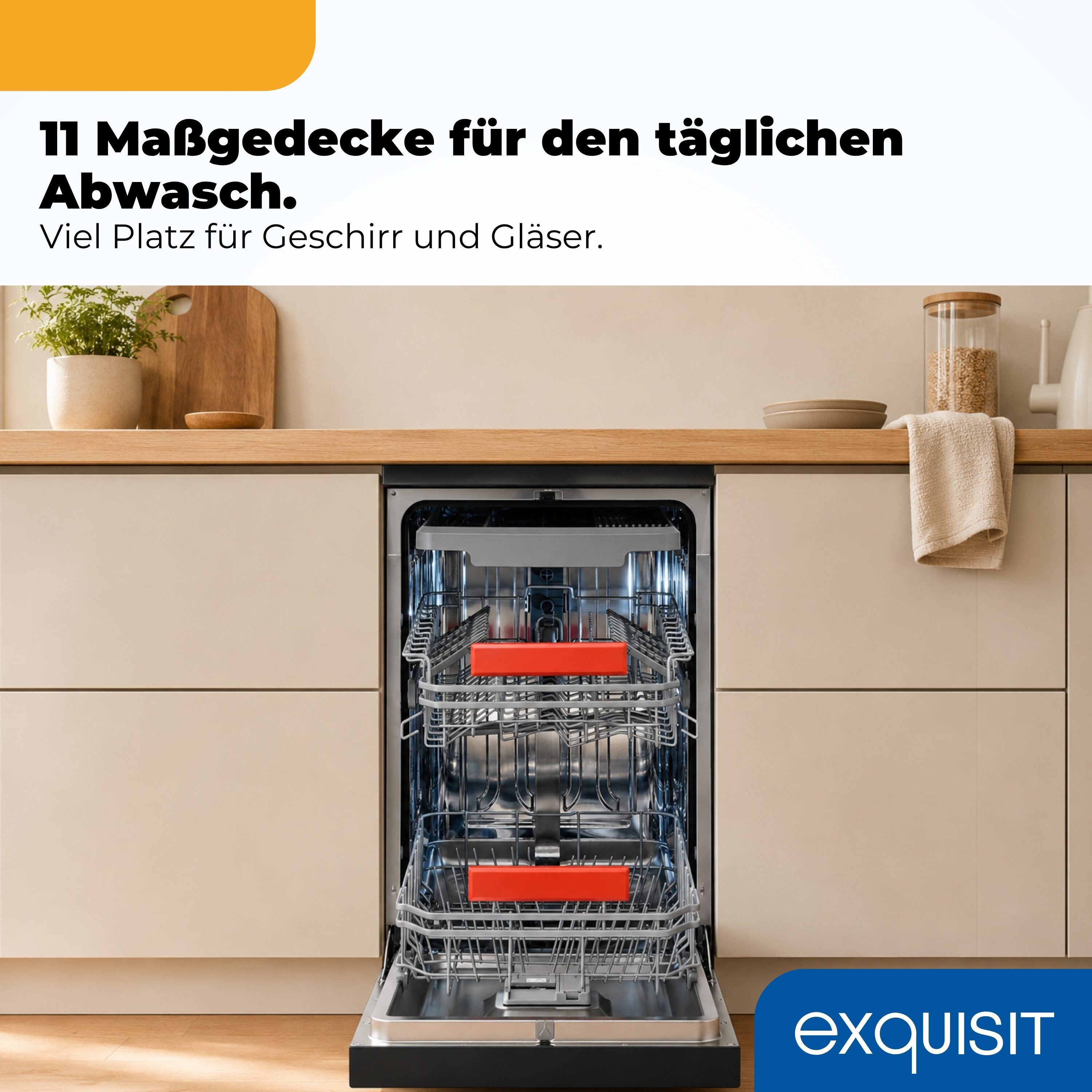EXQUISE Standgeschirrspüler GSP59311-450C, 9,8 l, 11 Maßgedecke, LED, 2100 W, 84,9 x 44,8 x 59,0 cm, 118,2 cm – Bild 5 von 5