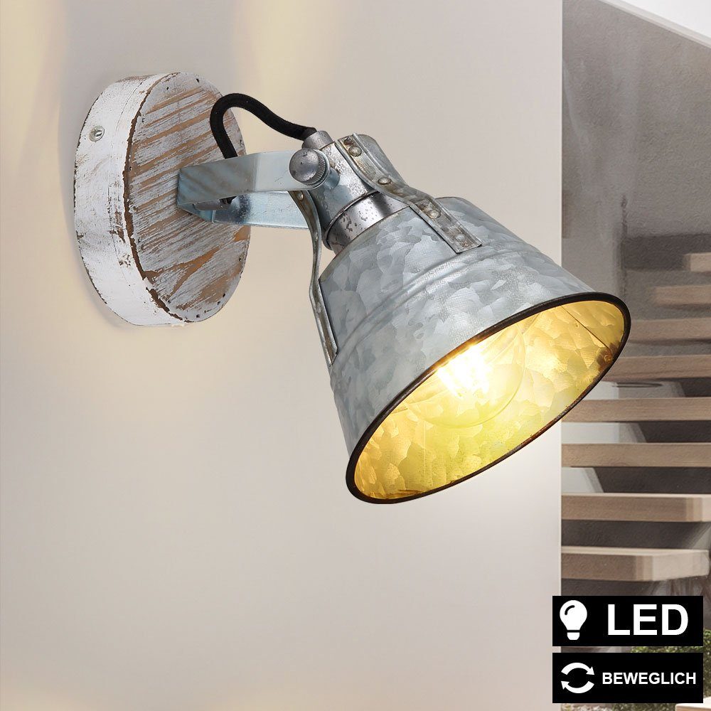 etc-shop LED Wandleuchte, Leuchtmittel inklusive, Warmweiß, Retro Wand Strahler Holz Lampe Wohn Ess Zimmer Spot verstellbar im