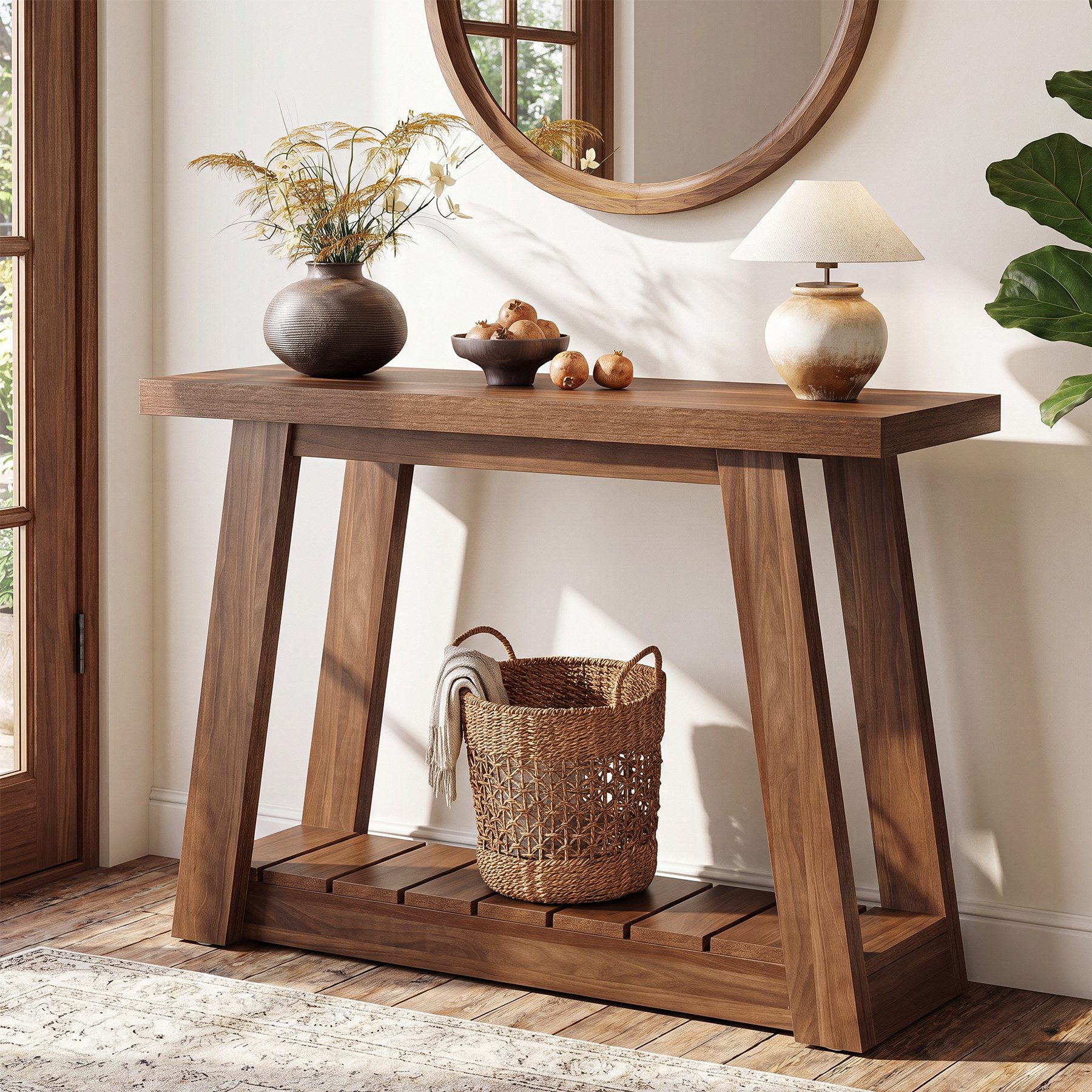 Tribesigns Konsolentisch 105 cm Schmaler Flurtisch mit 2 Ablagen, Eingangstisch aus Holz