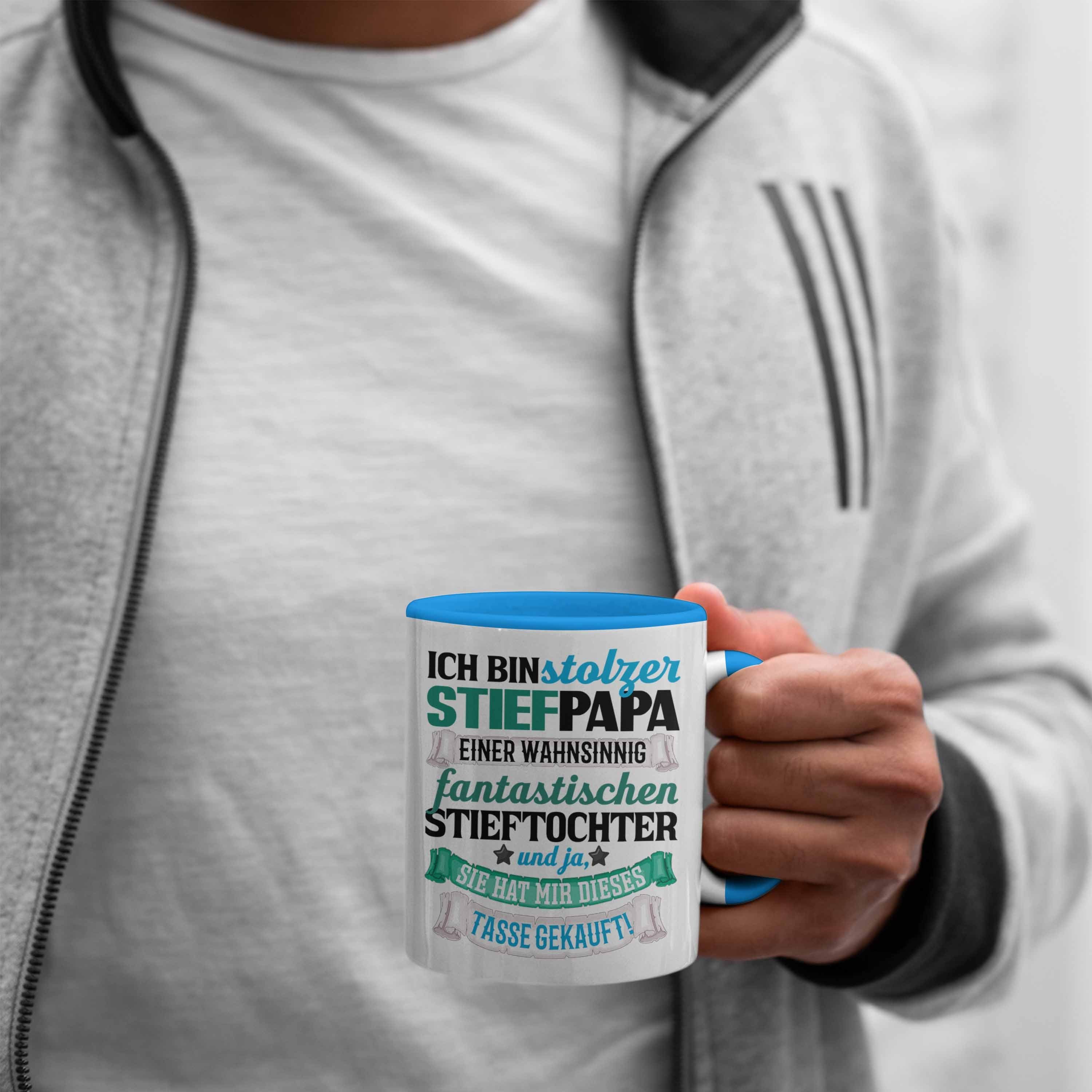 Trendation Papa Geschenk für Stolzer Bonus Tasse Geschenkidee Tasse Stiefvater Vatertag Blau