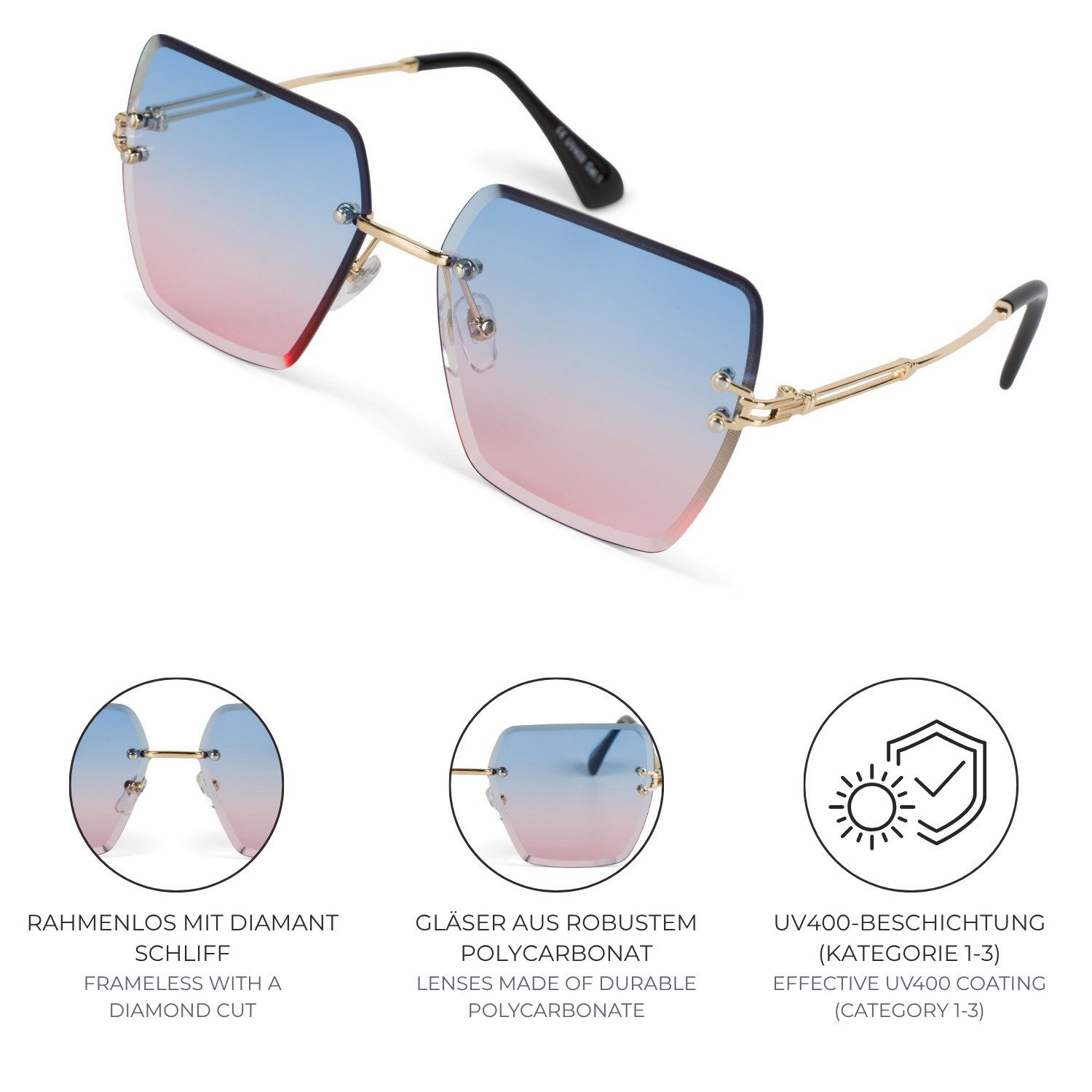 styleBREAKER Sonnenbrille Rahmenlose Rechteckige Sonnenbrille mit Diamant Schliff (1-St) – Bild 5 von 5