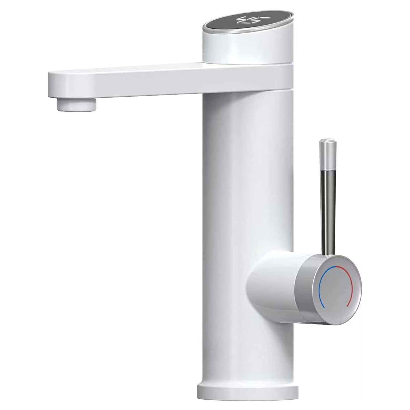 Oihpaw Elektrischer Wasserhahn Wasserhähne, 3000 W Temperaturanzeige, weiß Bad Küche Waschbecken Wasserhähne, 120° schwenkbar