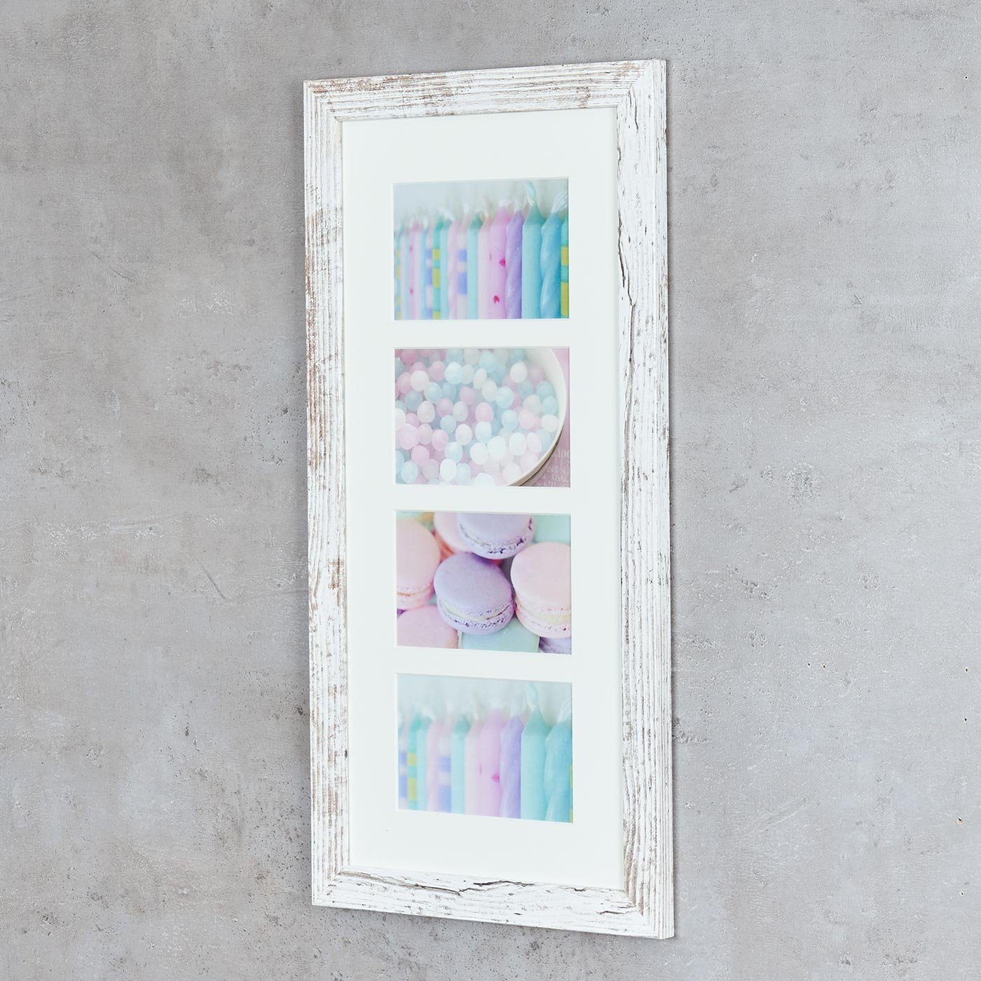 Levandeo® Bilderrahmen Collage, Bilderrahmen 28x54cm Weiß Braun 10x15cm 4 Fotos Shabby Chic Vintage