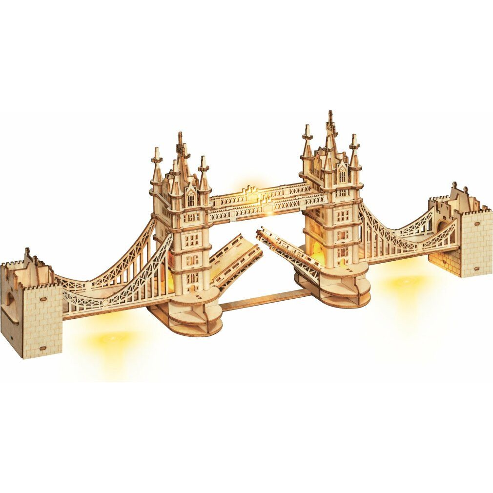 Robotime 3D-Puzzle Rolife Beleuchtetes 3D Holzpuzzle Tower Bridge 113 Teile, Puzzleteile