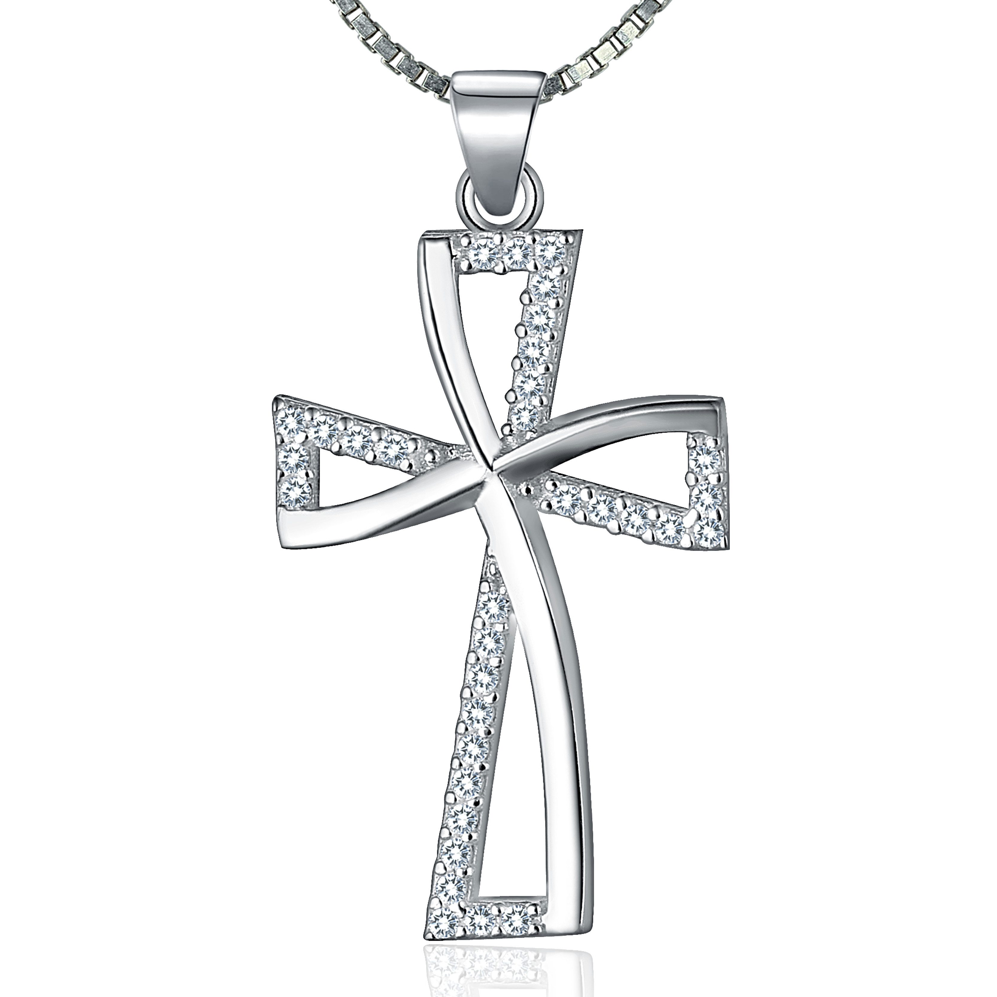 NAHLE Kreuzkette Kreuz Silberkette Kreuz Kette Zirkonia 925 Silber Halskette (inklusive Schmuckbox), 925 Silber Anhänger - rhodiniert