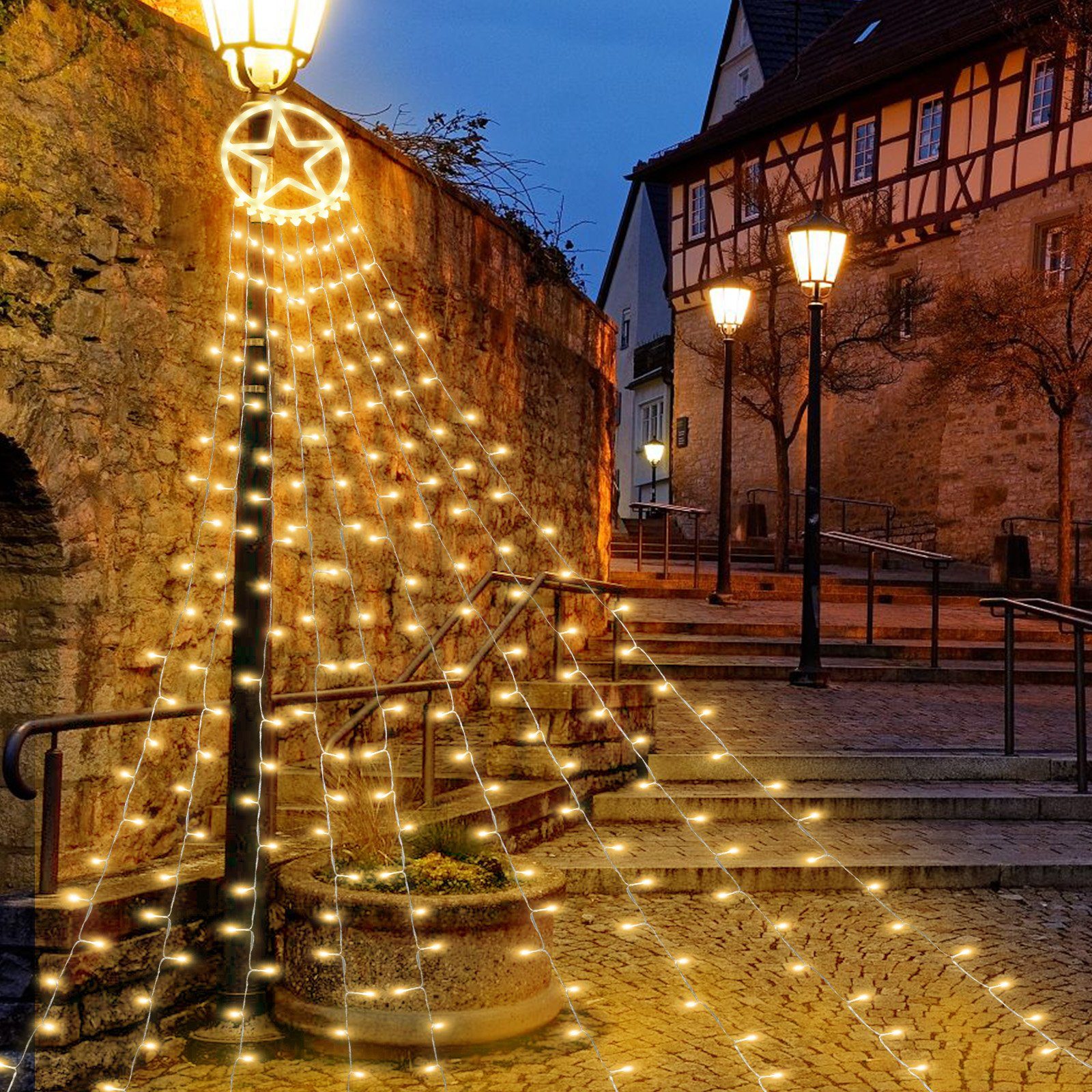 Gimisgu LED-Lichterkette LED Lichterkette Weihnachtsbaum 8 Modi Außen Aussen Konzerte Warmweiß