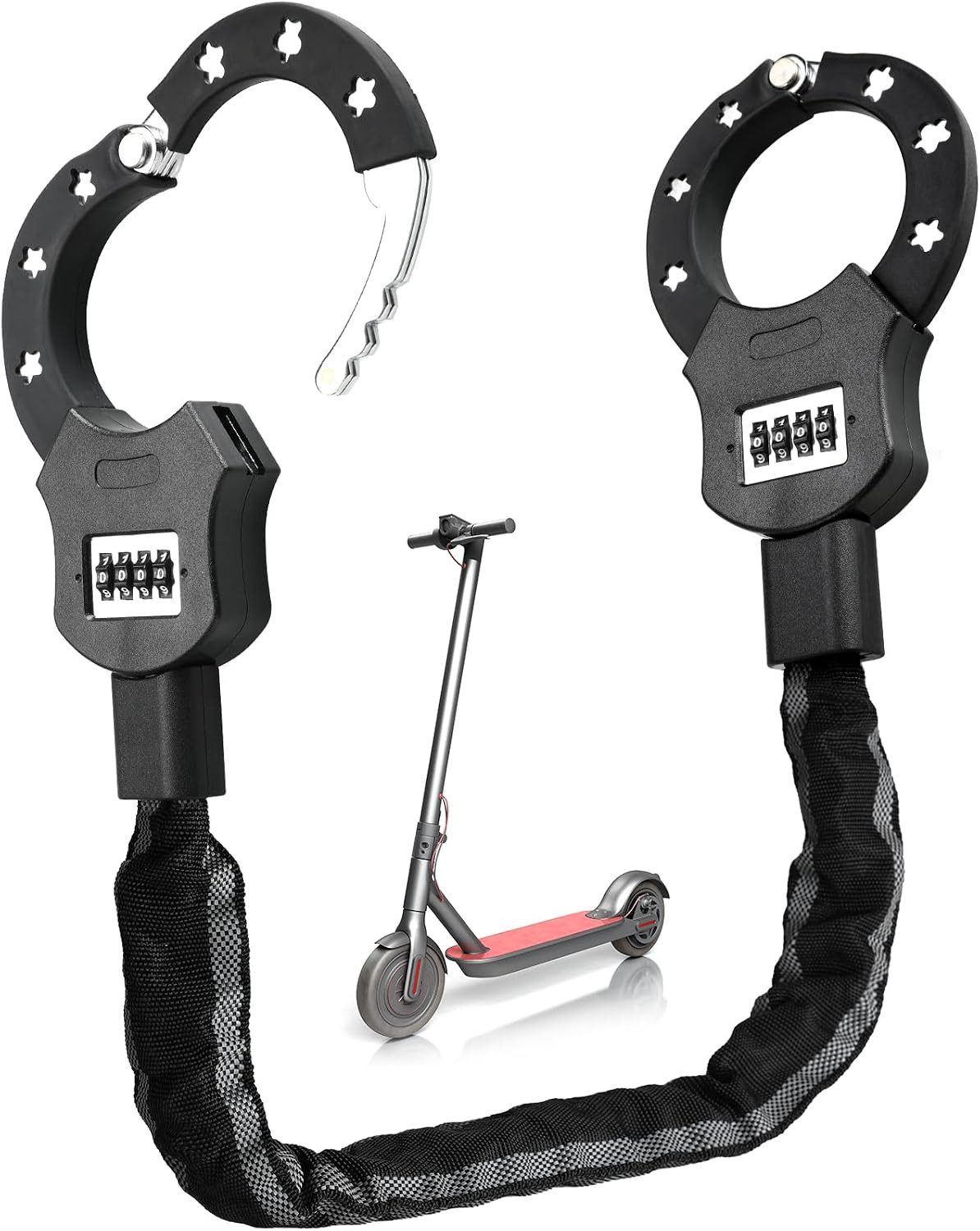 TLGREEN Kettenschloss E Scooter Schloss mit Zahlencode (6mm gehärtete Stahlkette schlüsselloses Kettenschloss, 4-stelliger Code mit 10.000 Kombinationen), für E Scooter/Fahrräder/E-Bike/Motorrad