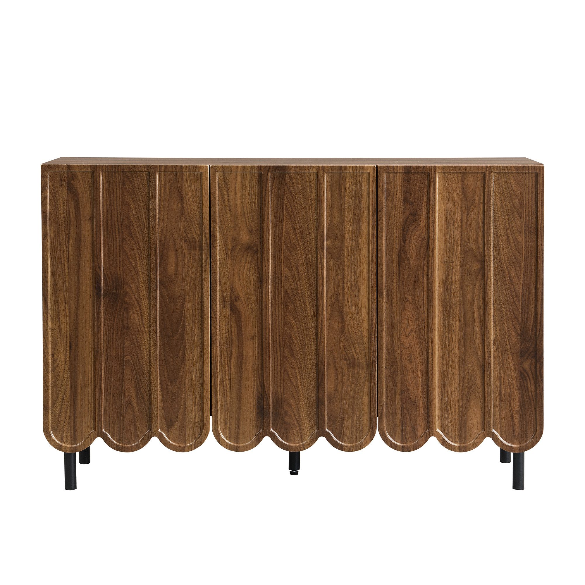 Merax Sideboard in Holzoptik mit Push-to-Open-System (Buffetschrank Anrichte, 1 St), Kommode mit 3 Wellentüren & verstellbaren Regalen, 120x35x80cm