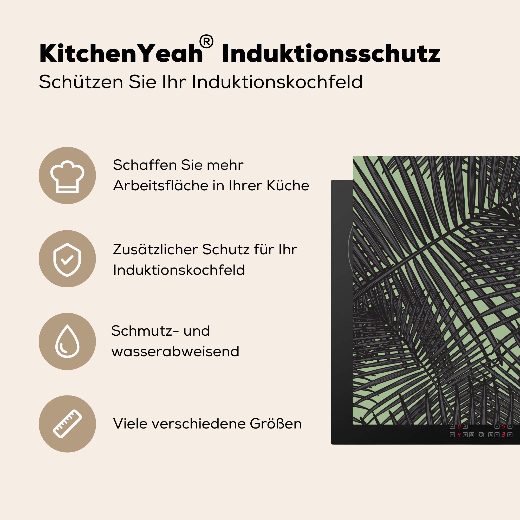MuchoWow Herdblende-/Abdeckplatte Blätter - Tropisch cm, Vinyl, tlg), (1 küche Modern, Ceranfeldabdeckung, - für Arbeitsplatte 78x78
