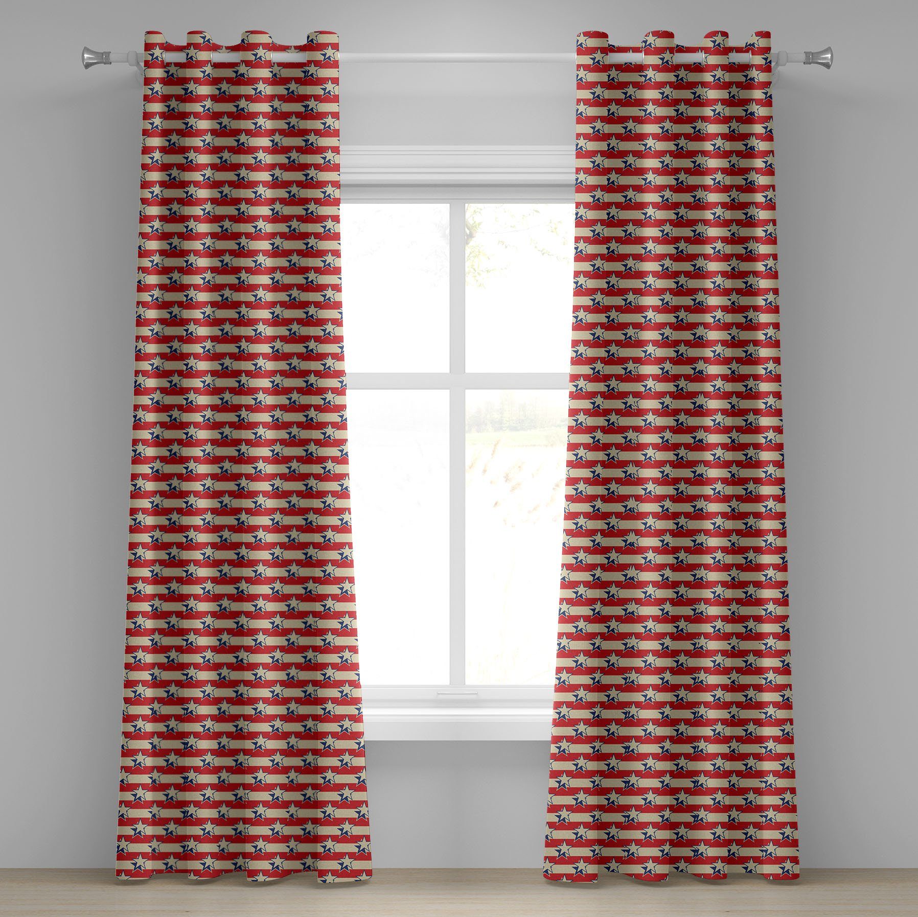 Gardine Dekorative 2-Panel-Fenstervorhänge für Schlafzimmer Wohnzimmer, Abakuhaus, Vereinigte Staaten von Amerika Retro Independence Poster