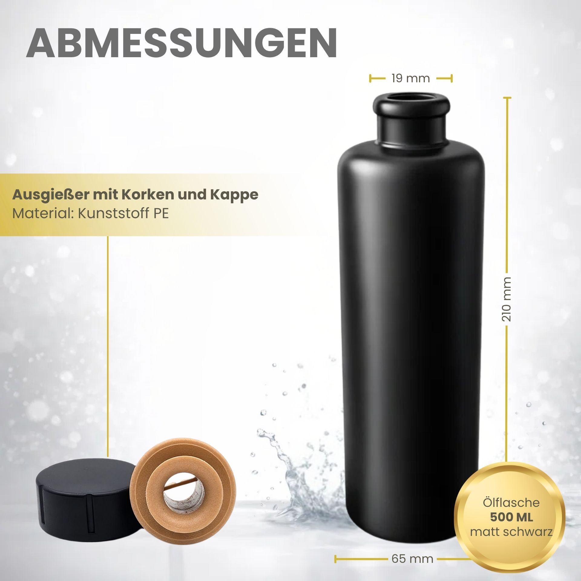 mikken Ölspender Ölflasche 500 ml matt schwarz Steinzeug mit Ausgießer & Deckel, luftdicht, Dosierflasche, matt schwarze Keramikflasche 0,5 Liter – Bild 2 von 5