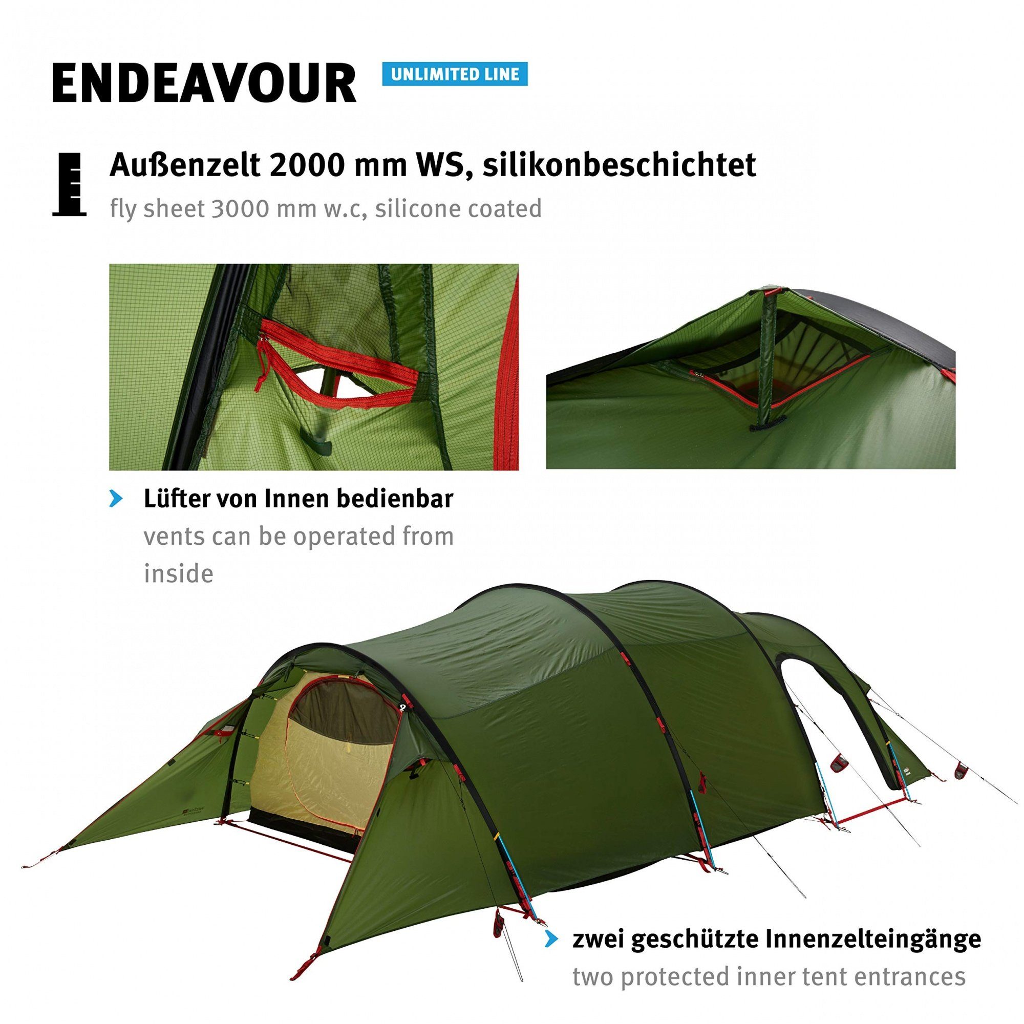 4 4 Jahreszeiten Endeavour Grün, 4 Biwakzelt Tents Wechsel - Personen: Expeditionszelt - Personen