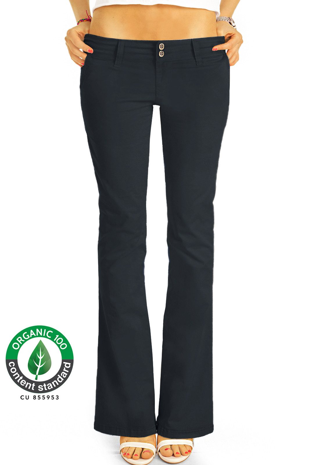 Stoffhose Premium Bootcut Stoffhosen, Bio Baumwolle Hüfthosen, Damen -BIO-7