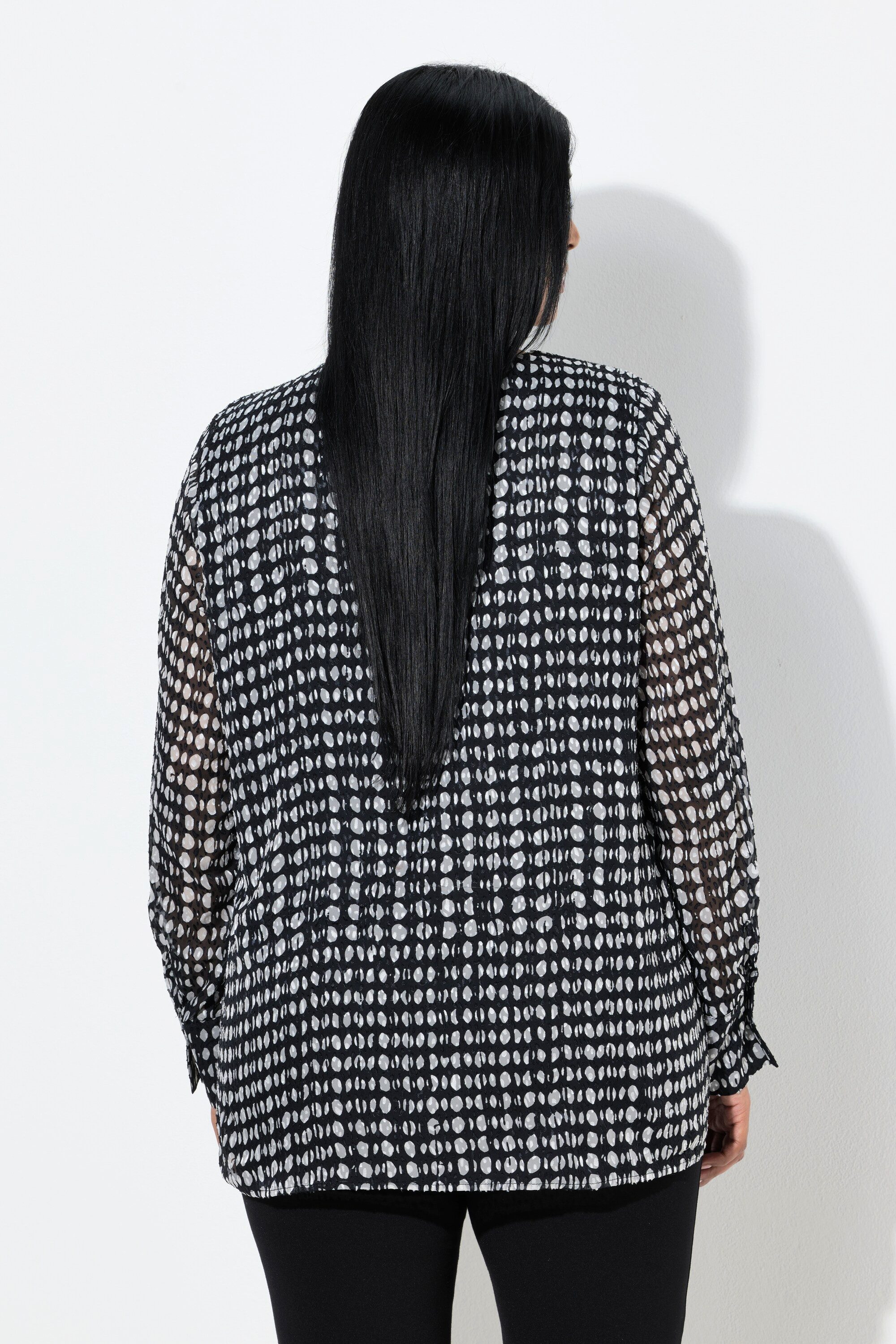 Ulla Popken Spitzenbluse Bluse doppellagig A-Linie V-Ausschnitt Langarm