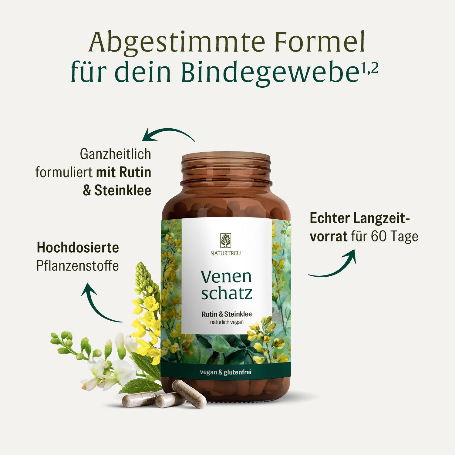 Naturtreu Venenschatz Kapseln, 1 er 120 St., 67 g, Durchdachte Entwicklung, Vegan, Laborgeprüft, Hochwertige Inhaltstoffe