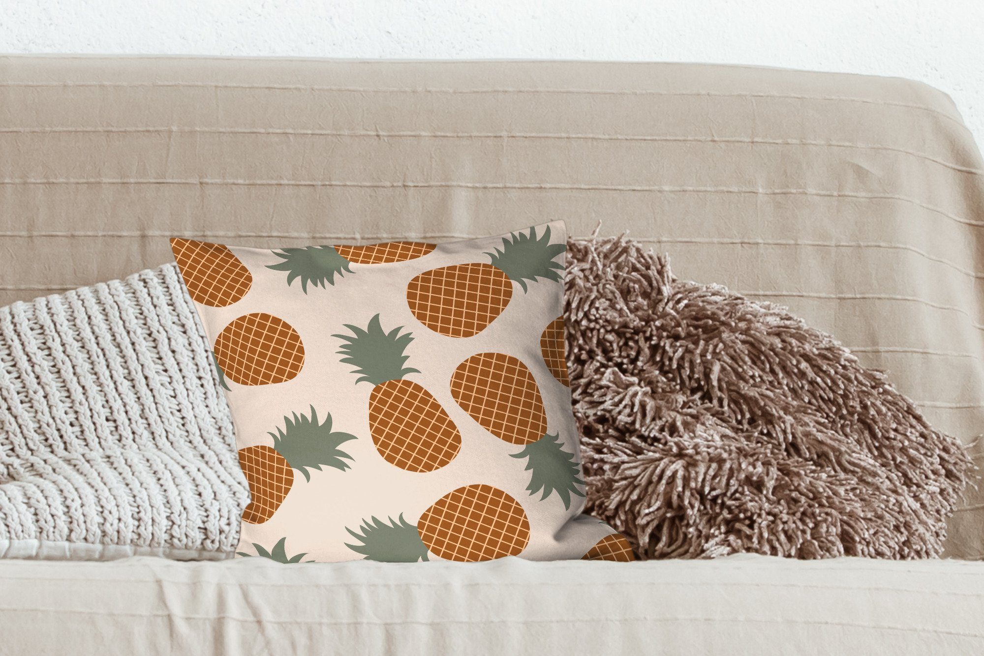 MuchoWow Dekokissen Obst - - Schlafzimmer, Deko, Füllung Muster, mit Sofakissen Wohzimmer, - Pastell Zierkissen Ananas für