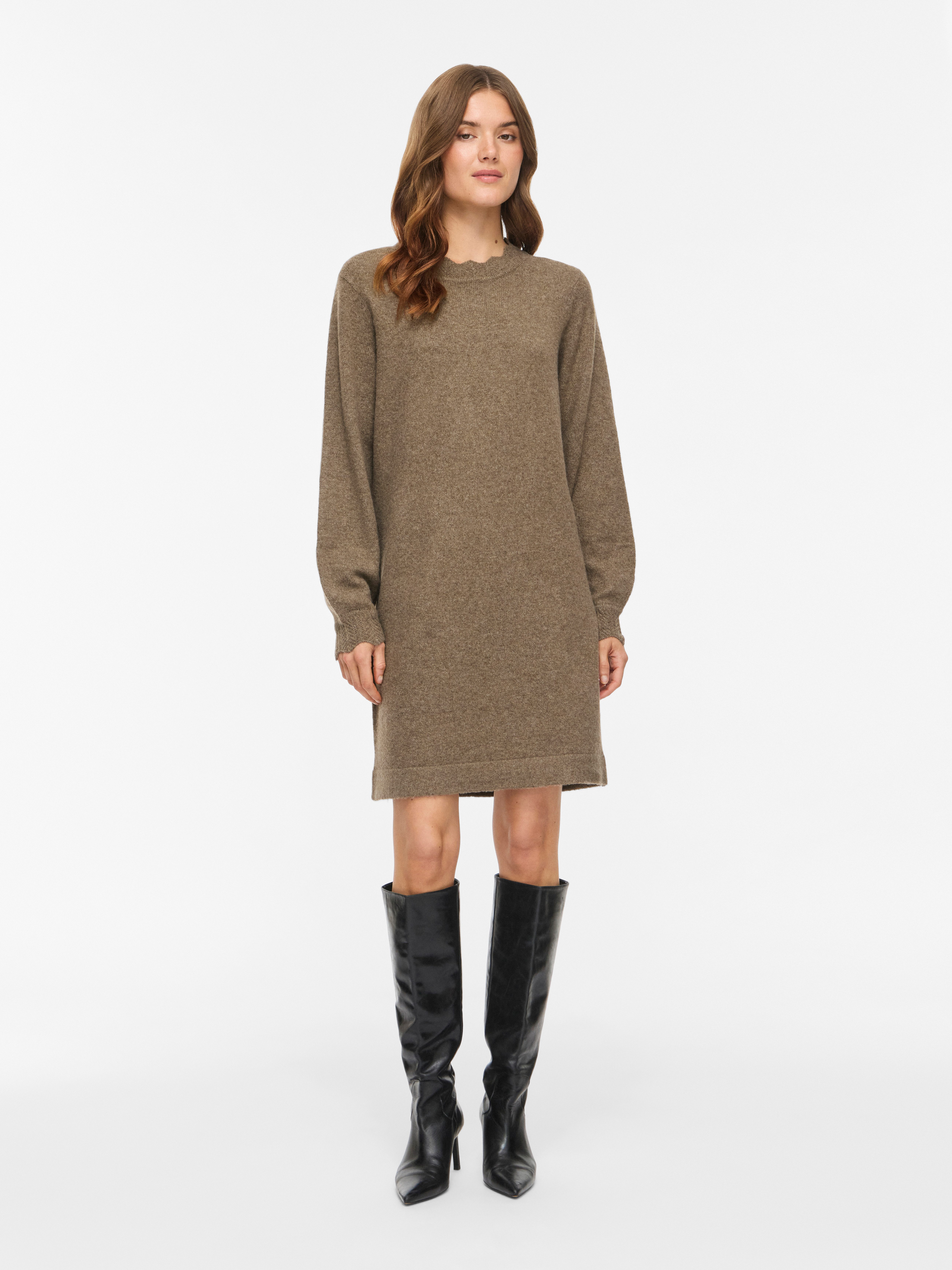 Vila Strickkleid VINIKOLINA O-NECK L/S KNIT DRESS - NOOS Materialmix, regular fit