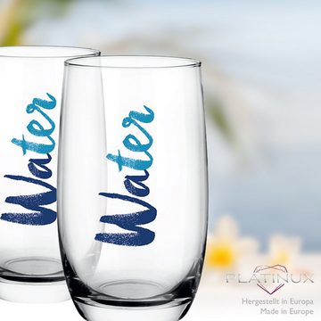 PLATINUX Glas Hohe Trinkgläser mit Water-Print, Glas, 320ml (max. 380ml) Wassergläser Saftgläser Getränkeglas