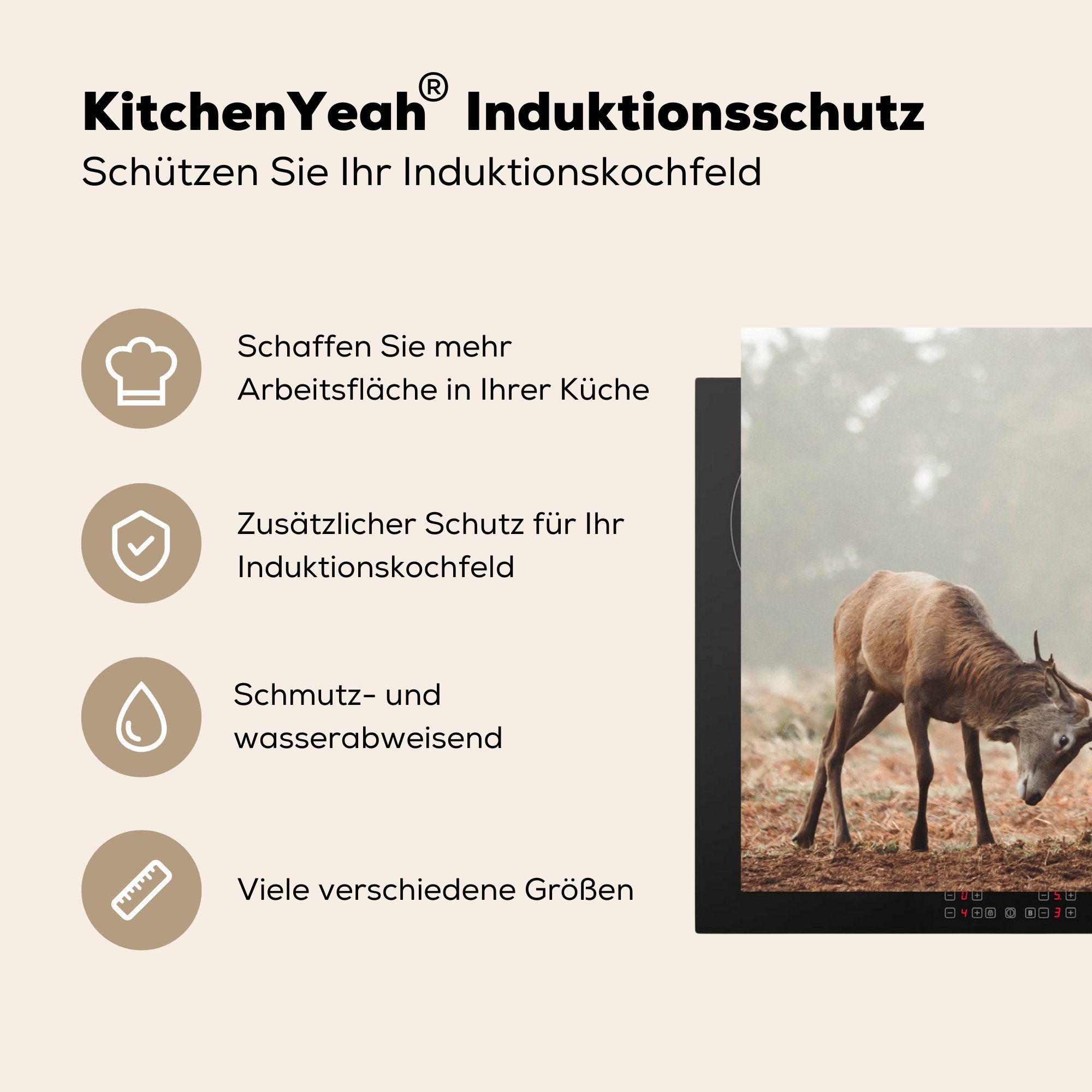 Vinyl, Induktionskochfeld Ceranfeldabdeckung - Herdblende-/Abdeckplatte - 81x52 Schutz Wald die für Hirsche küche, (1 tlg), Gras, cm, MuchoWow