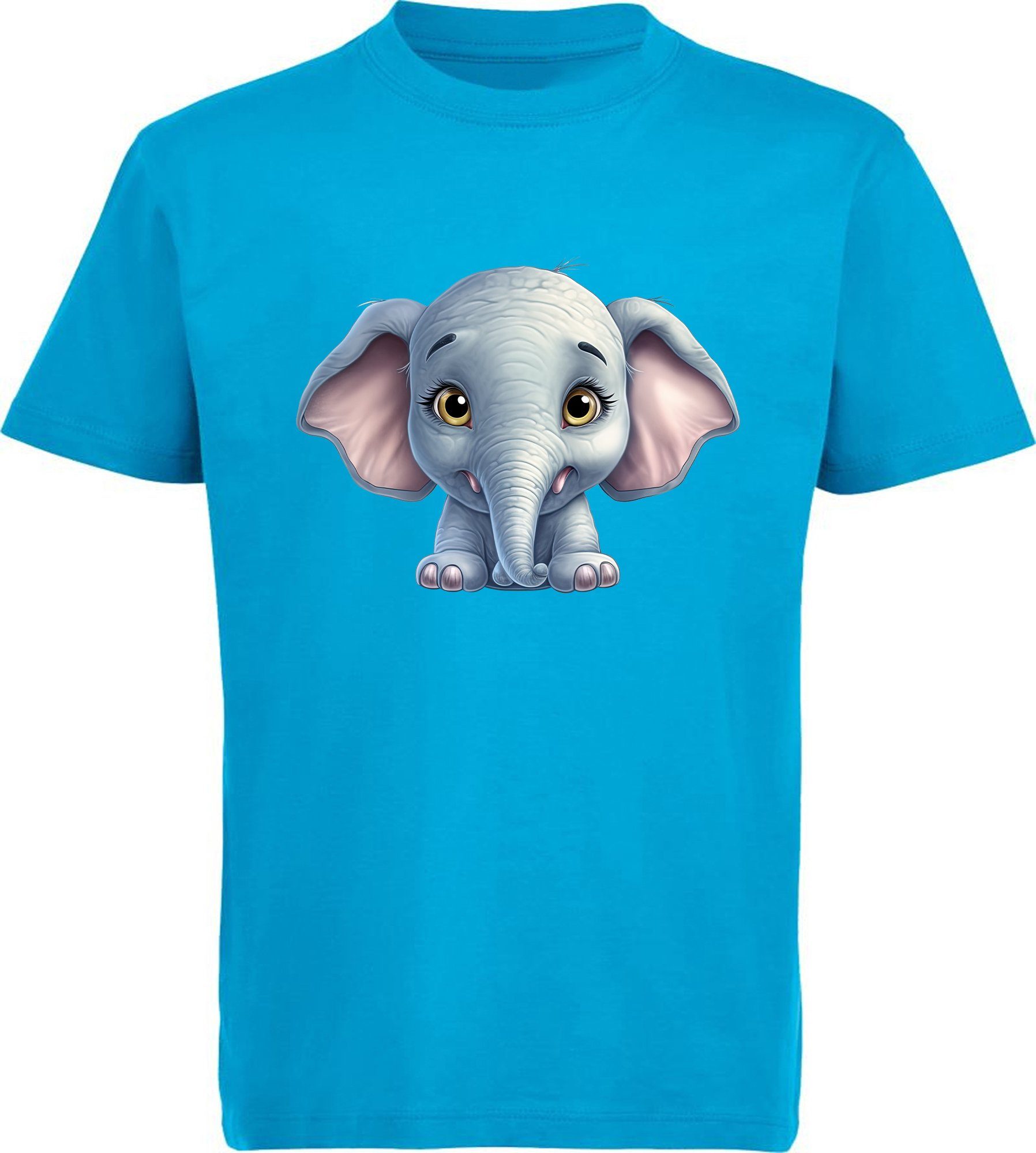 Wildtier Aufdruck, mit Elefant Baumwollshirt Baby T-Shirt blau aqua - Print Kinder bedruckt i272 Shirt MyDesign24